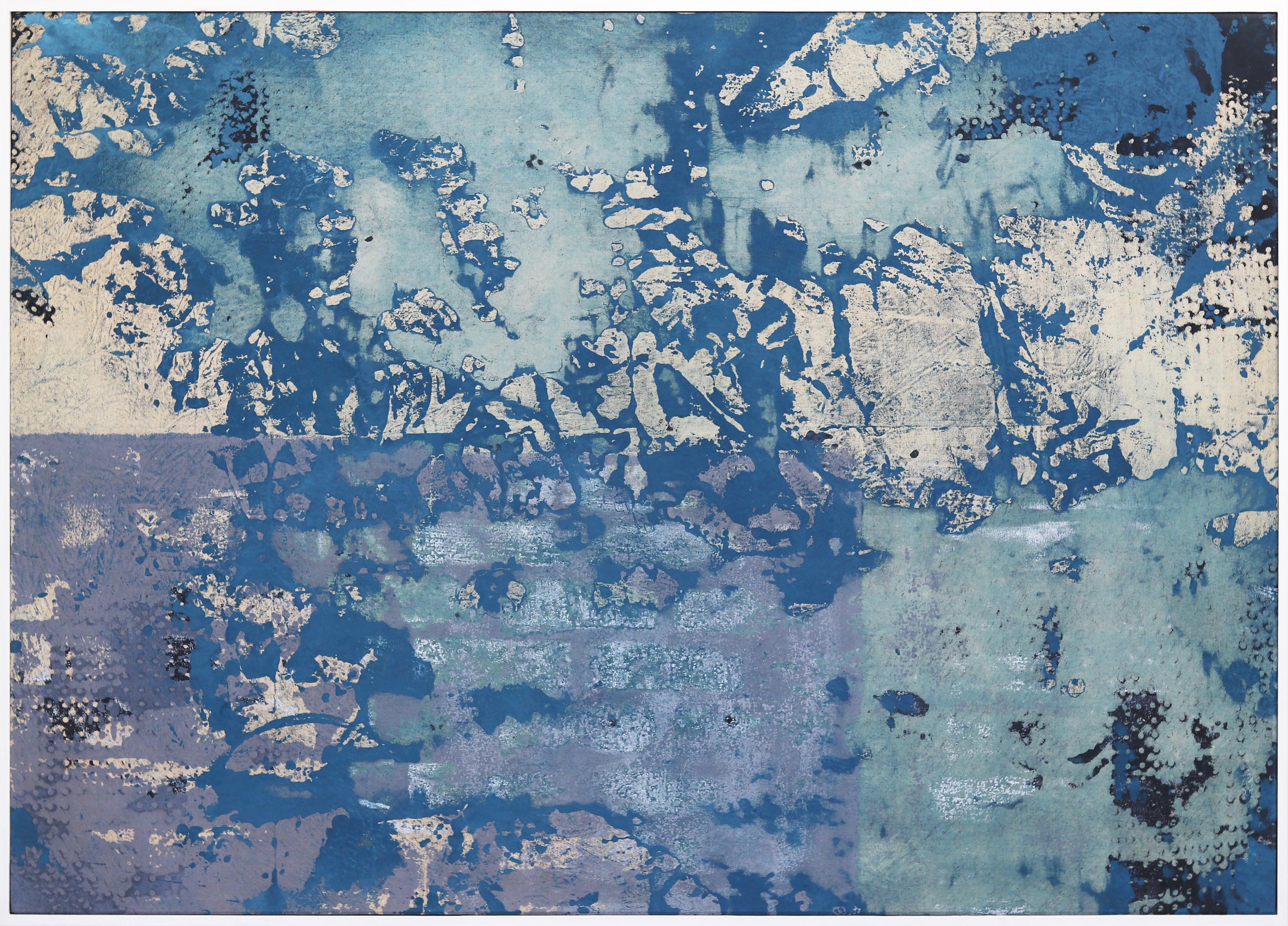Abstract Painting di Marco Schmidli - A586 - Grande quadro astratto Contemporary Blue con cornice bianca