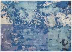A586 - Gran Cuadro Abstracto Contemporáneo Azul Con Marco Blanco