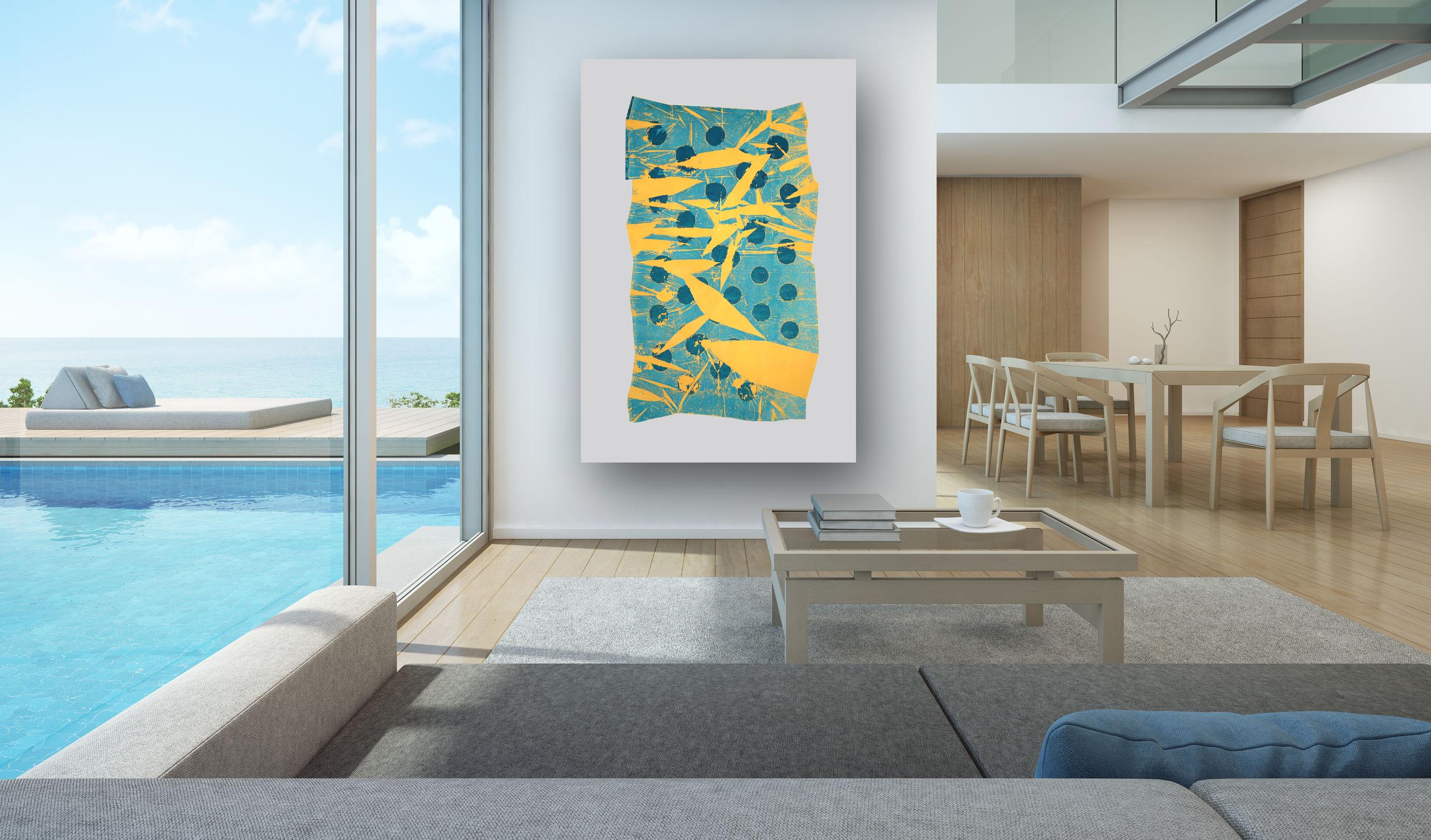 A849 - Grande quadro astratto contemporaneo blu e giallo - Painting di Marco Schmidli