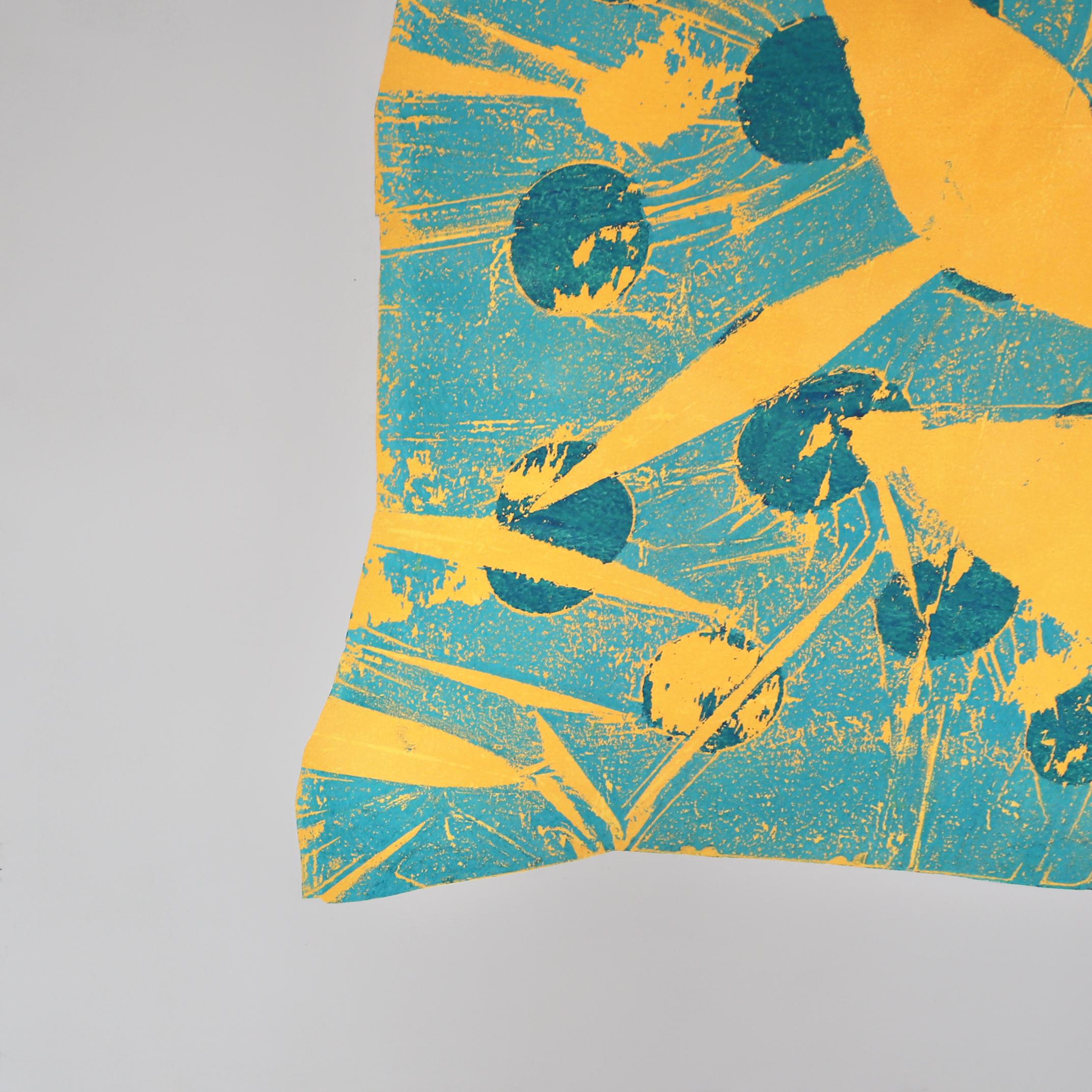 A849 - Grande quadro astratto contemporaneo blu e giallo - Painting Astratto di Marco Schmidli