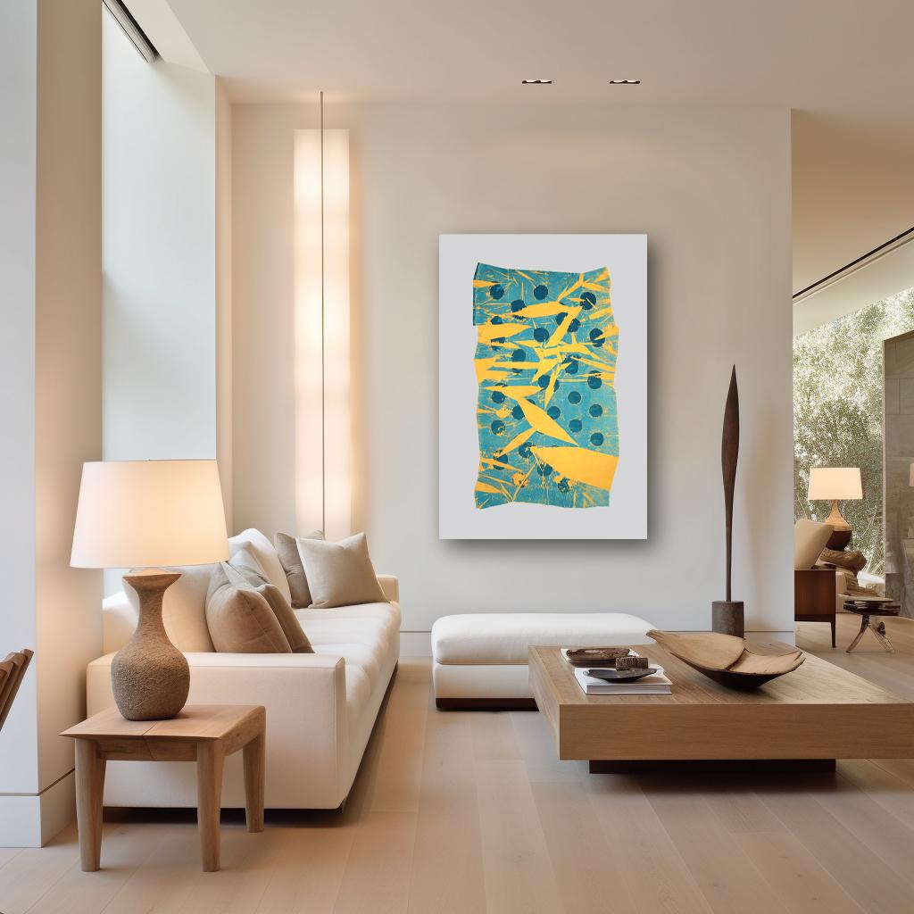 A849 - Grande quadro astratto contemporaneo blu e giallo in vendita 1