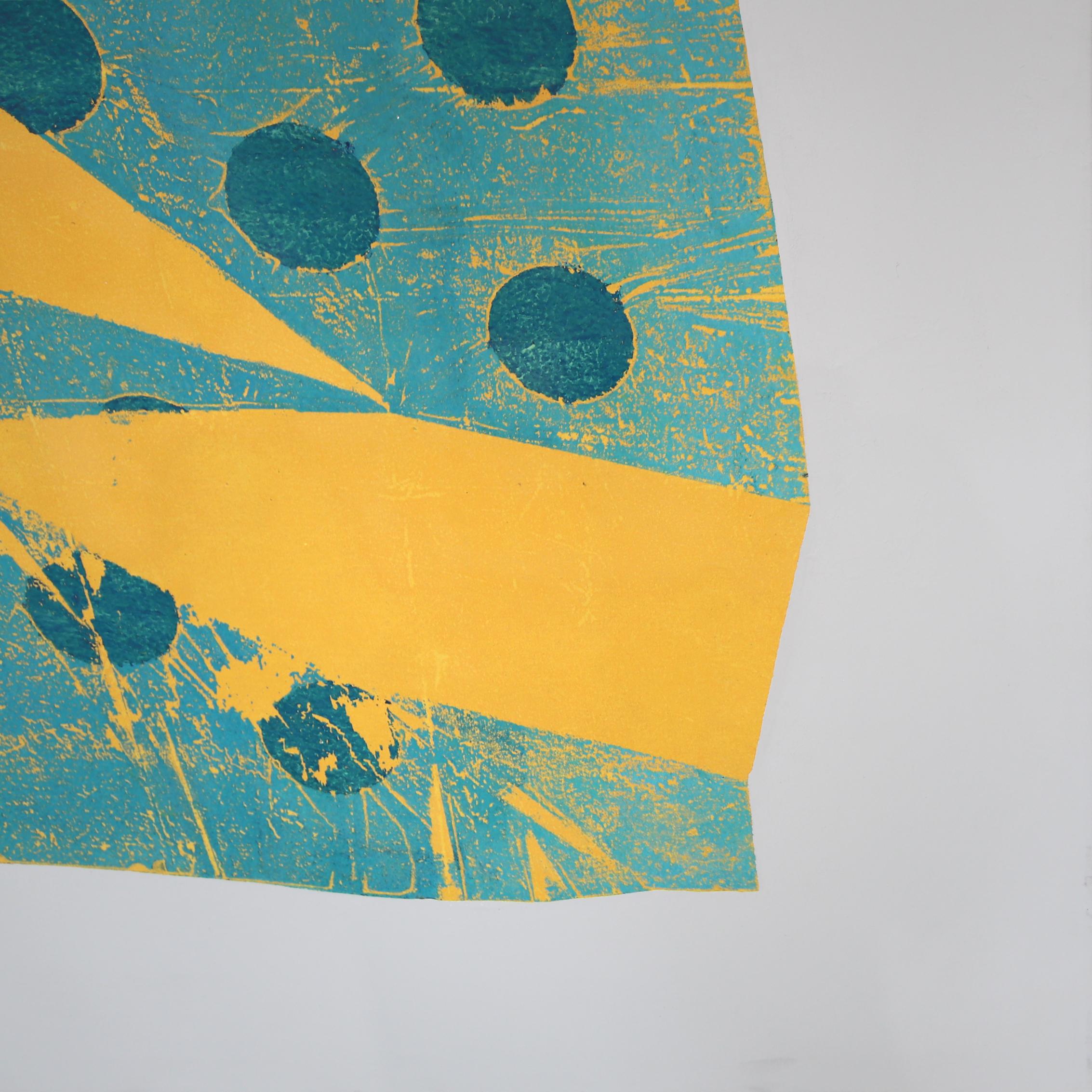 A849 - Grande quadro astratto contemporaneo blu e giallo in vendita 3
