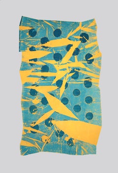 A849 - Gran cuadro abstracto contemporáneo azul y amarillo