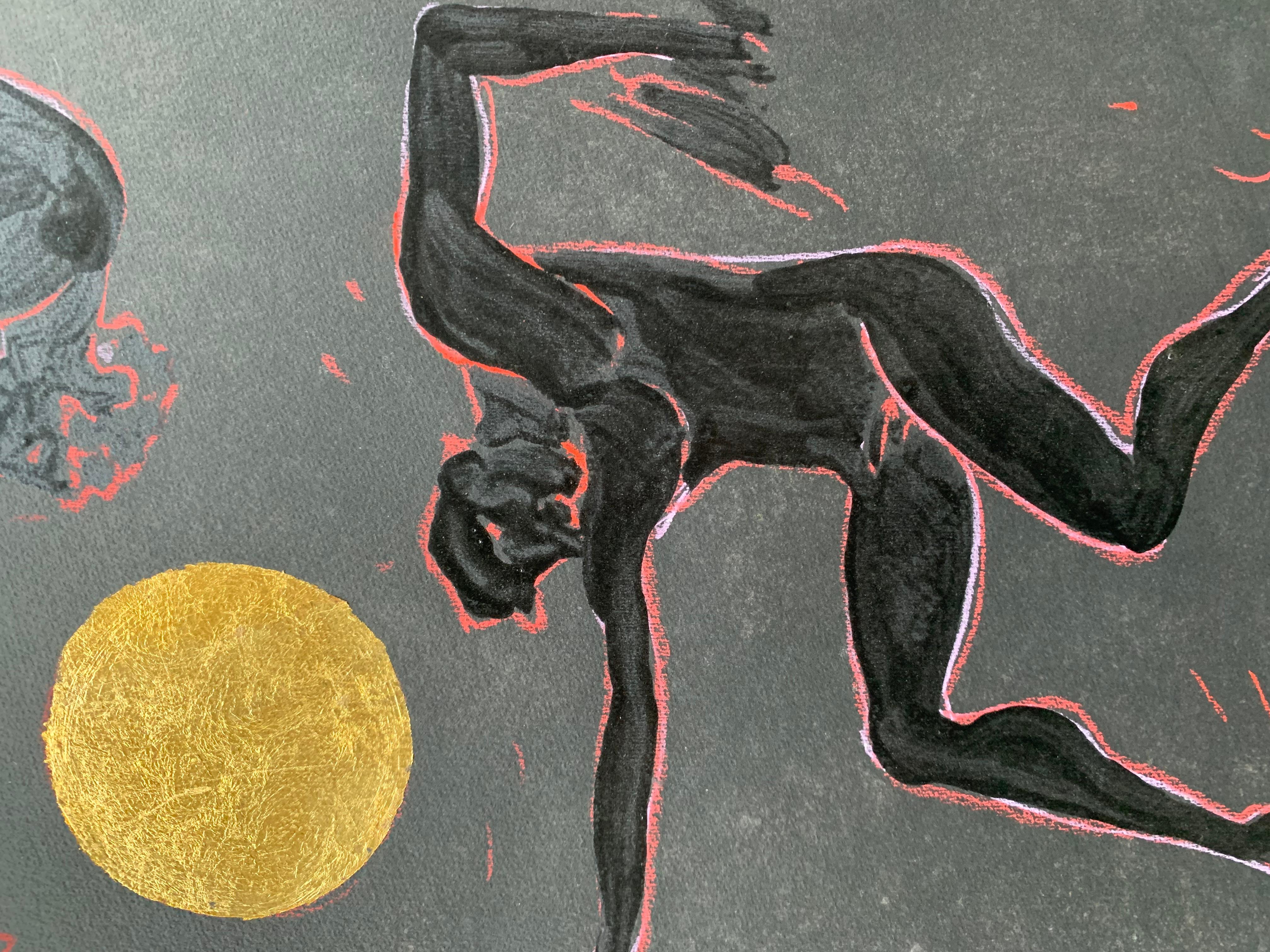 Dionysian. Three Male Figures Dancing Around a Golden Sun. By Marco Silombria For Sale 2