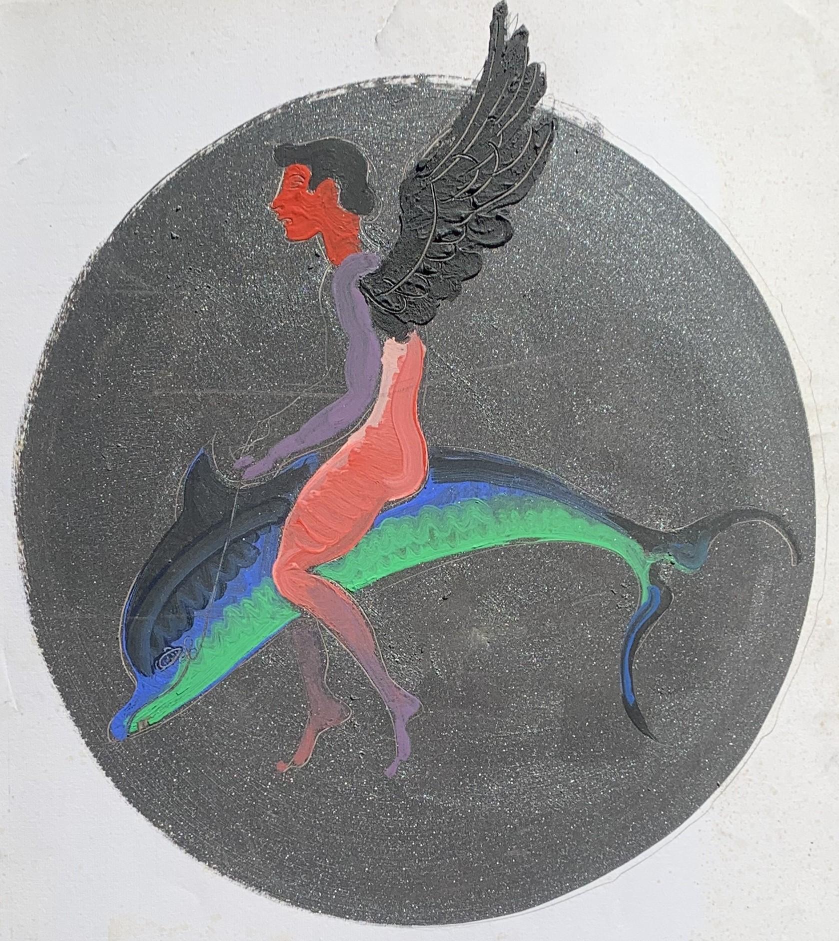 Nude Painting Marco Silombria  - Eros sur le dauphin. Série Dionisian par Marco Silombria