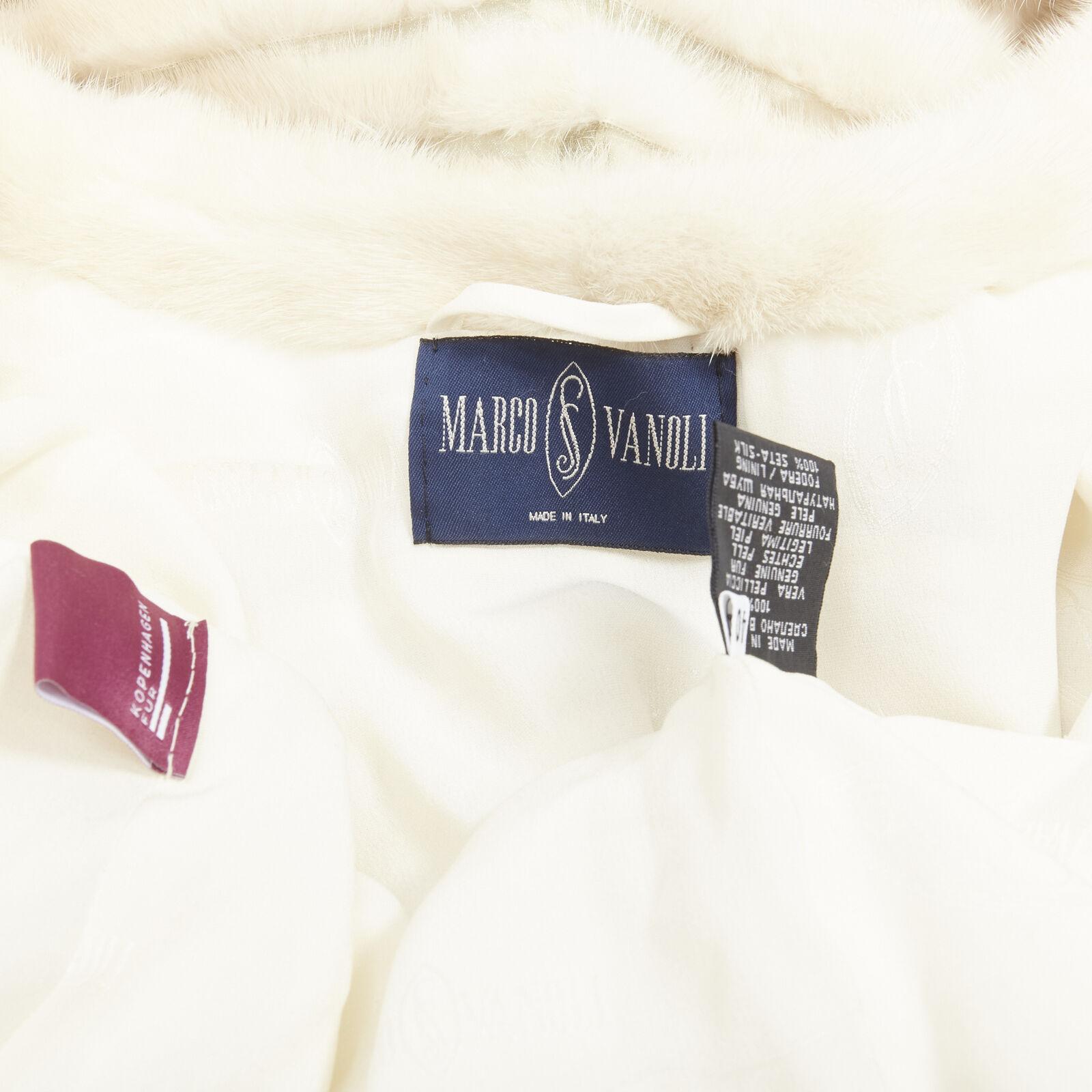MARCO VANOLI cream tulle fur stripes buttoned asymmetric hooded jacket IT40 S For Sale 5