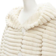 MARCO VANOLI cream tulle fur stripes buttoned asymmetric hooded jacket IT40 S