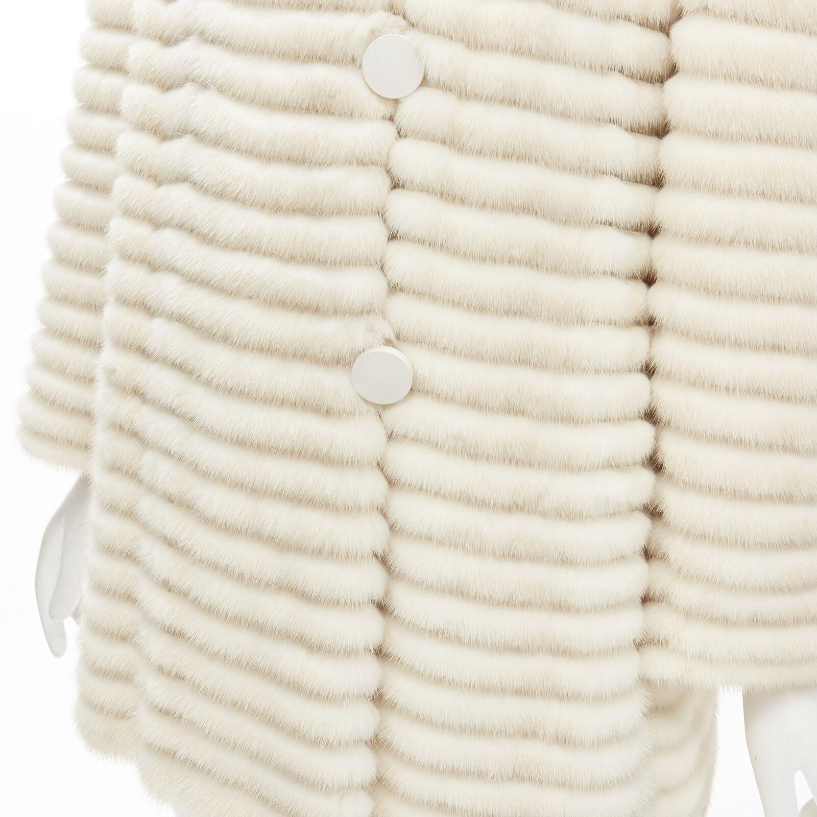 MARCO VANOLI cream tulle fur stripes buttoned asymmetric hooded jacket IT40 S For Sale 3