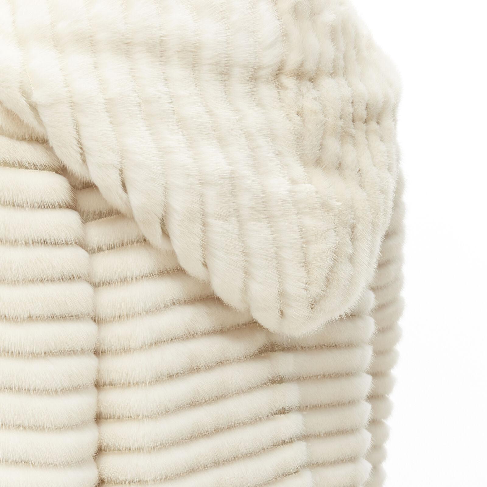 MARCO VANOLI cream tulle fur stripes buttoned asymmetric hooded jacket IT40 S For Sale 4