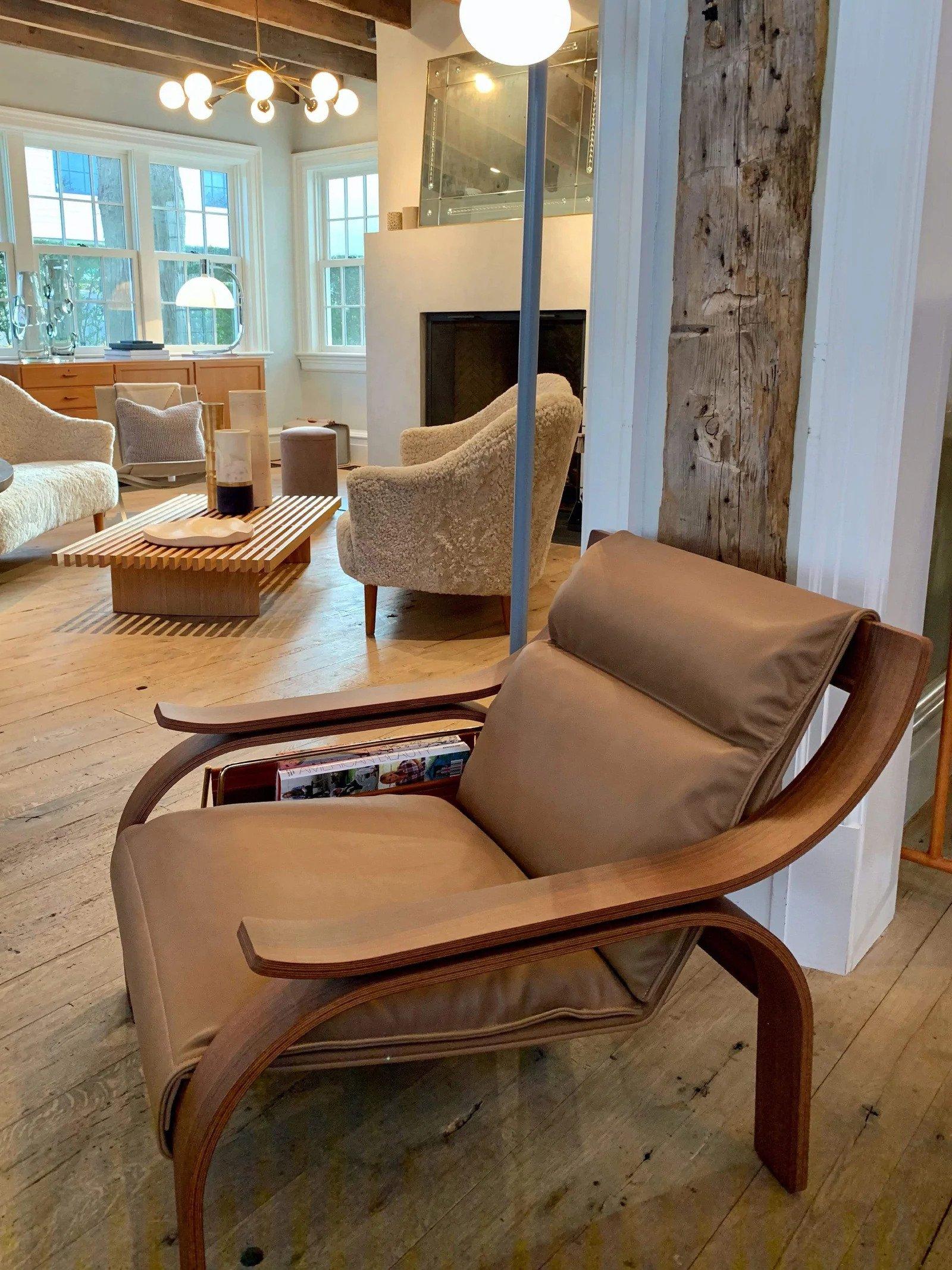 Marco Zanuso 722 Woodline Armchair in Walnut and Leather Italiano en venta