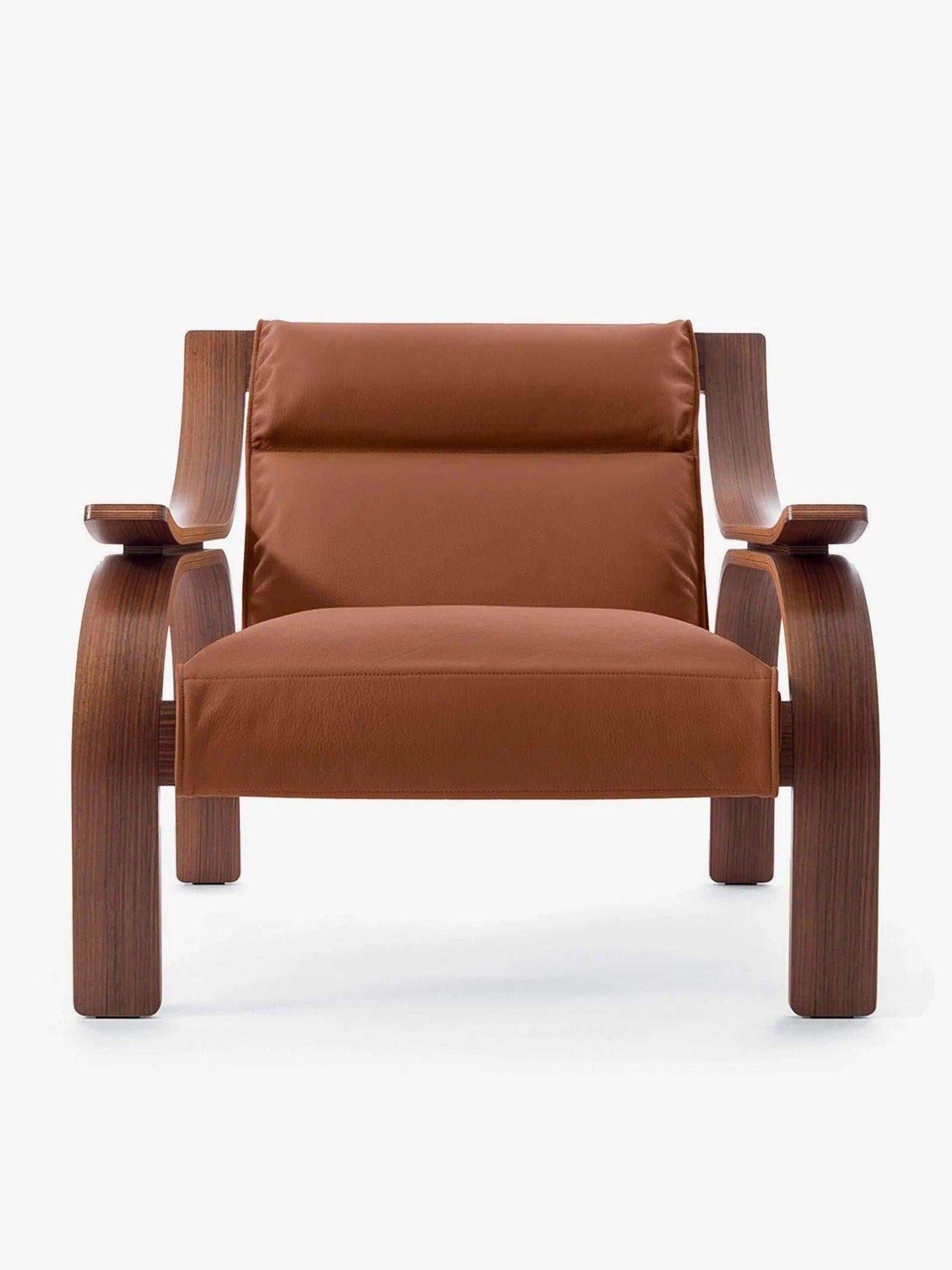 Marco Zanuso 722 Woodline Armchair in Walnut and Leather en Nuevo estado para la venta en Sag Harbor, NY