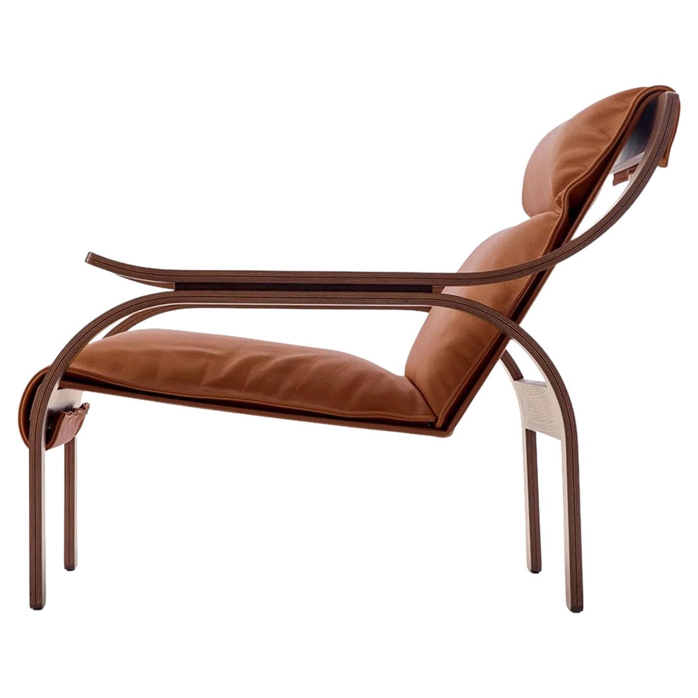 Marco Zanuso 722 Woodline Armchair in Walnut and Leather en venta