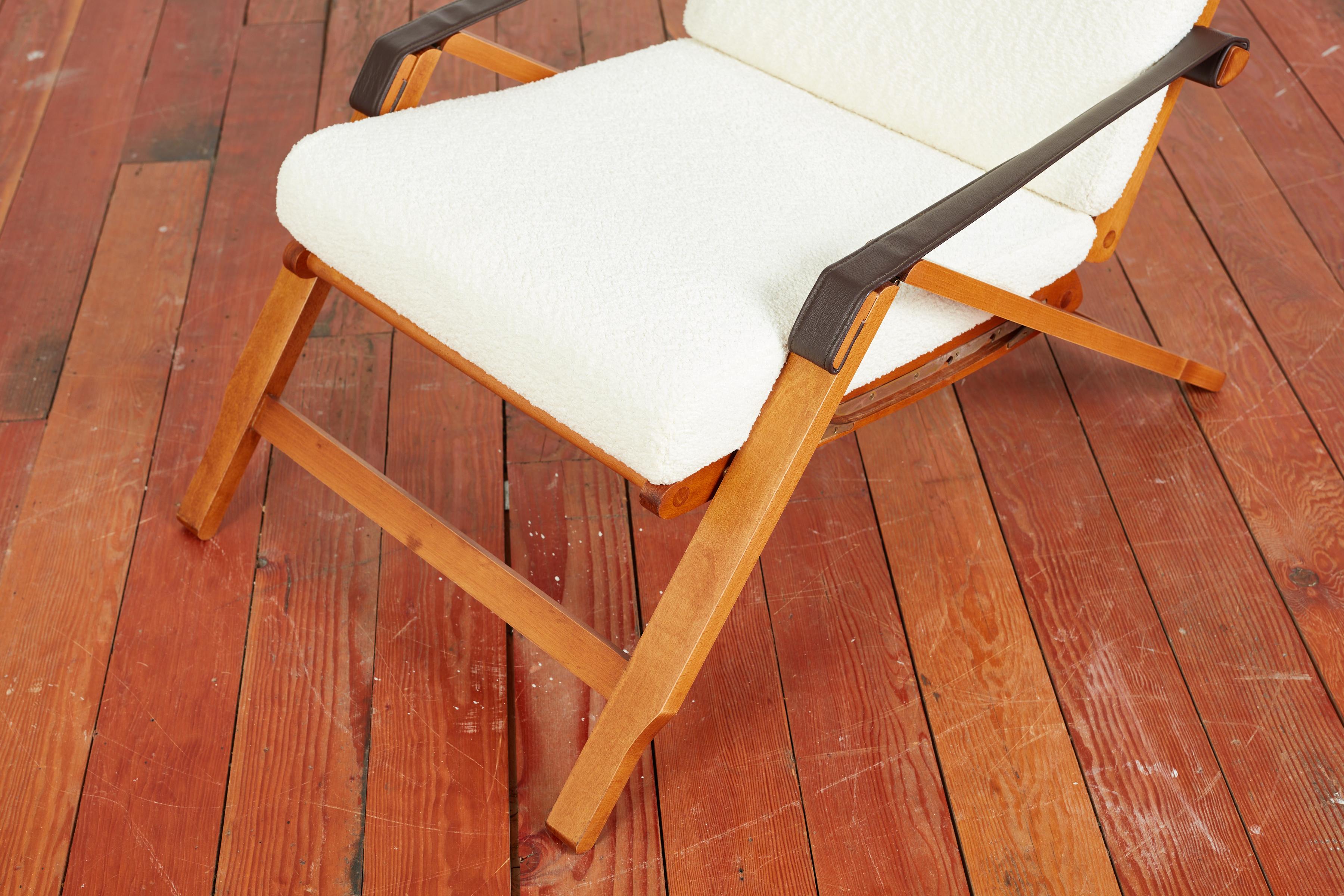 Marco Zanuso Adjustable Boucle and Wood Armchairs 1