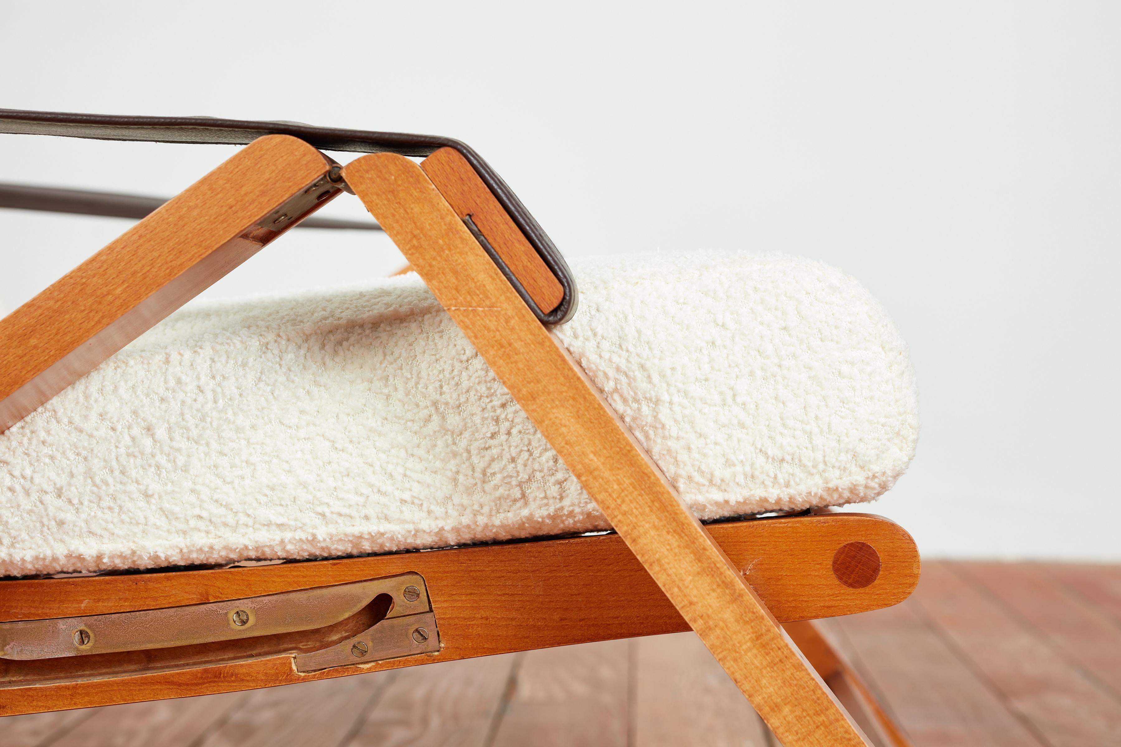 Marco Zanuso Adjustable Boucle and Wood Armchairs 3