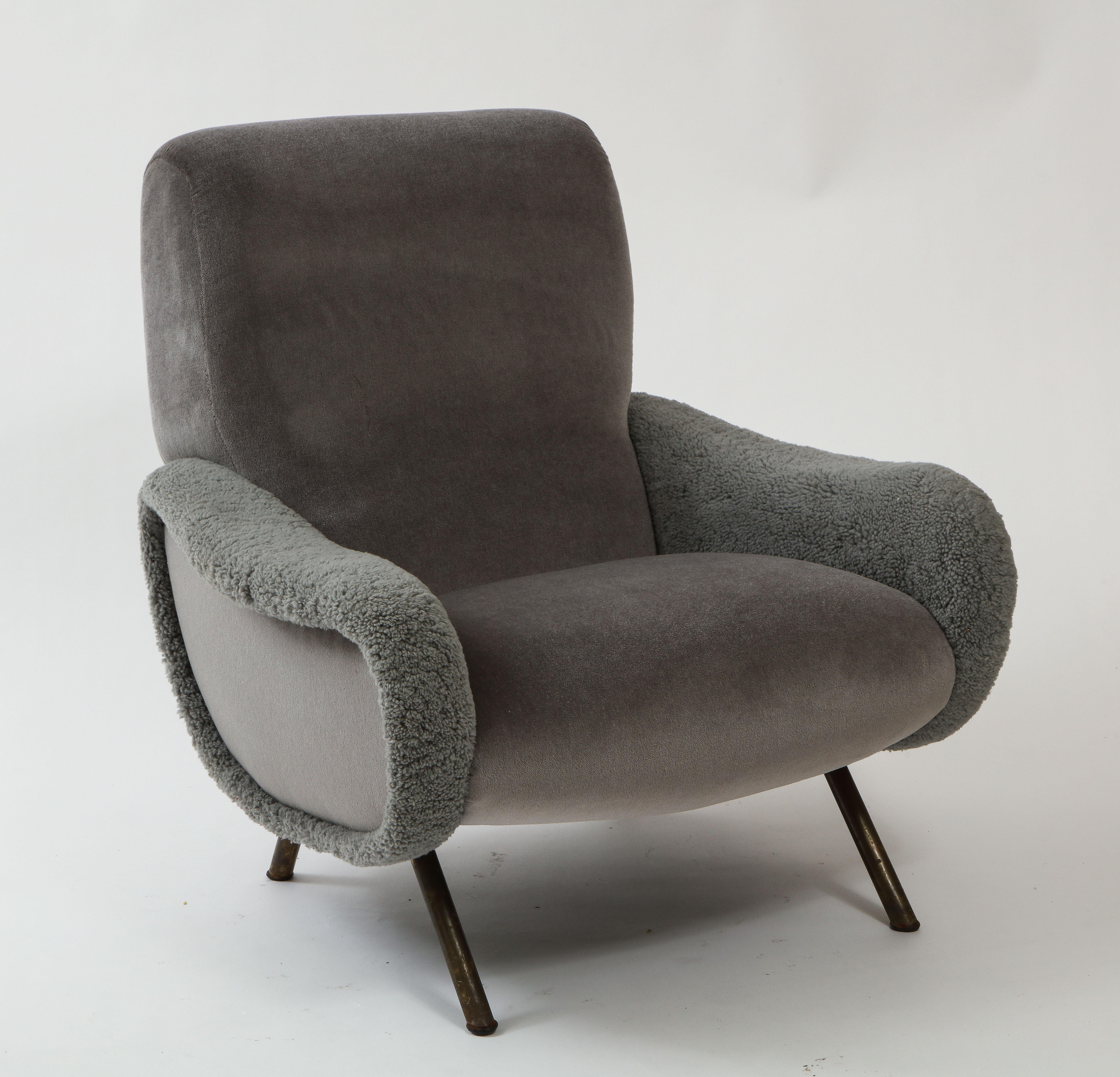 Marco Zanuso Arflex Lady Chair, Mohair and Shearling, Midcentury, Italy 3