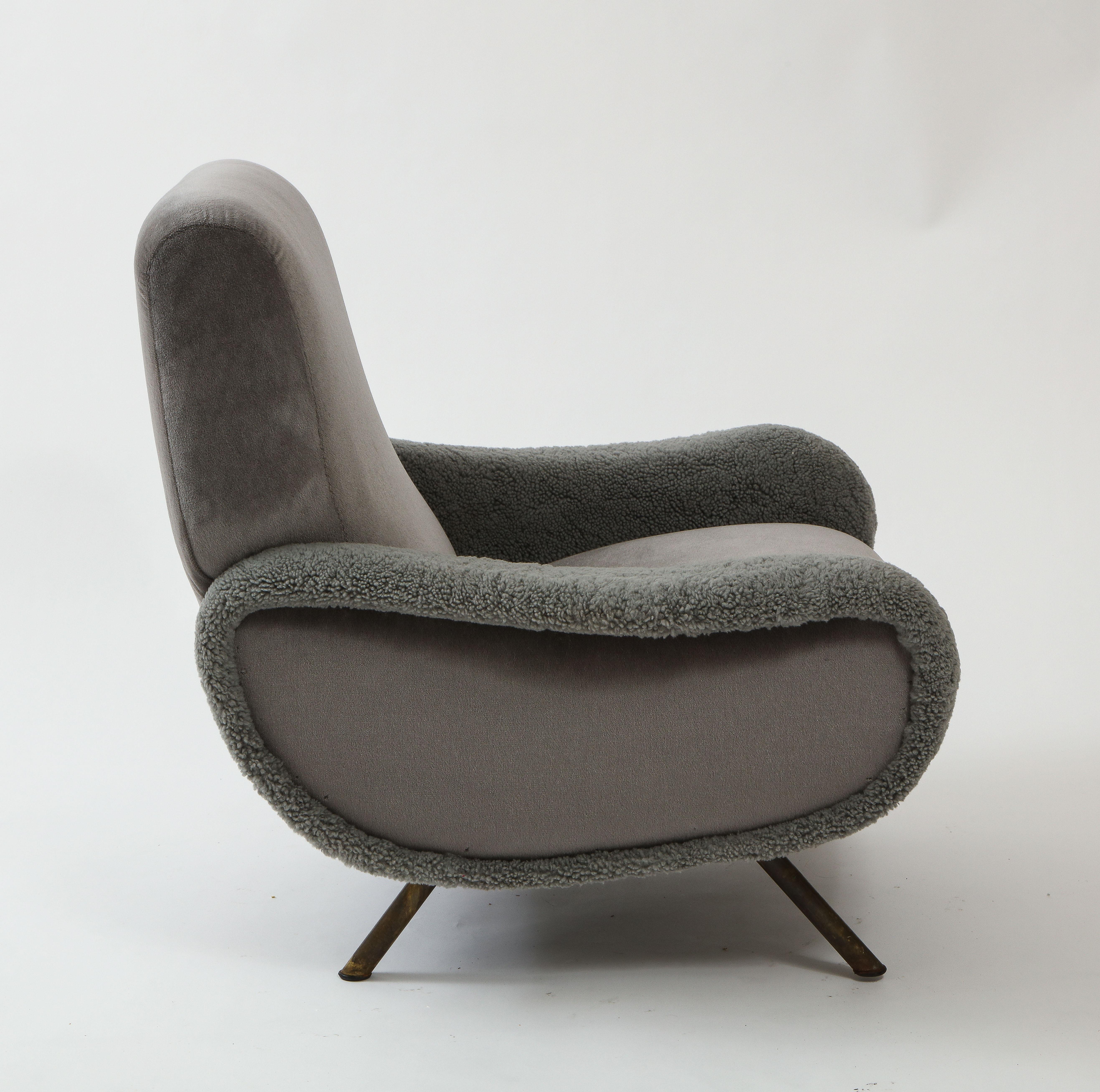 Marco Zanuso Arflex Lady Chair, Mohair and Shearling, Midcentury, Italy 1