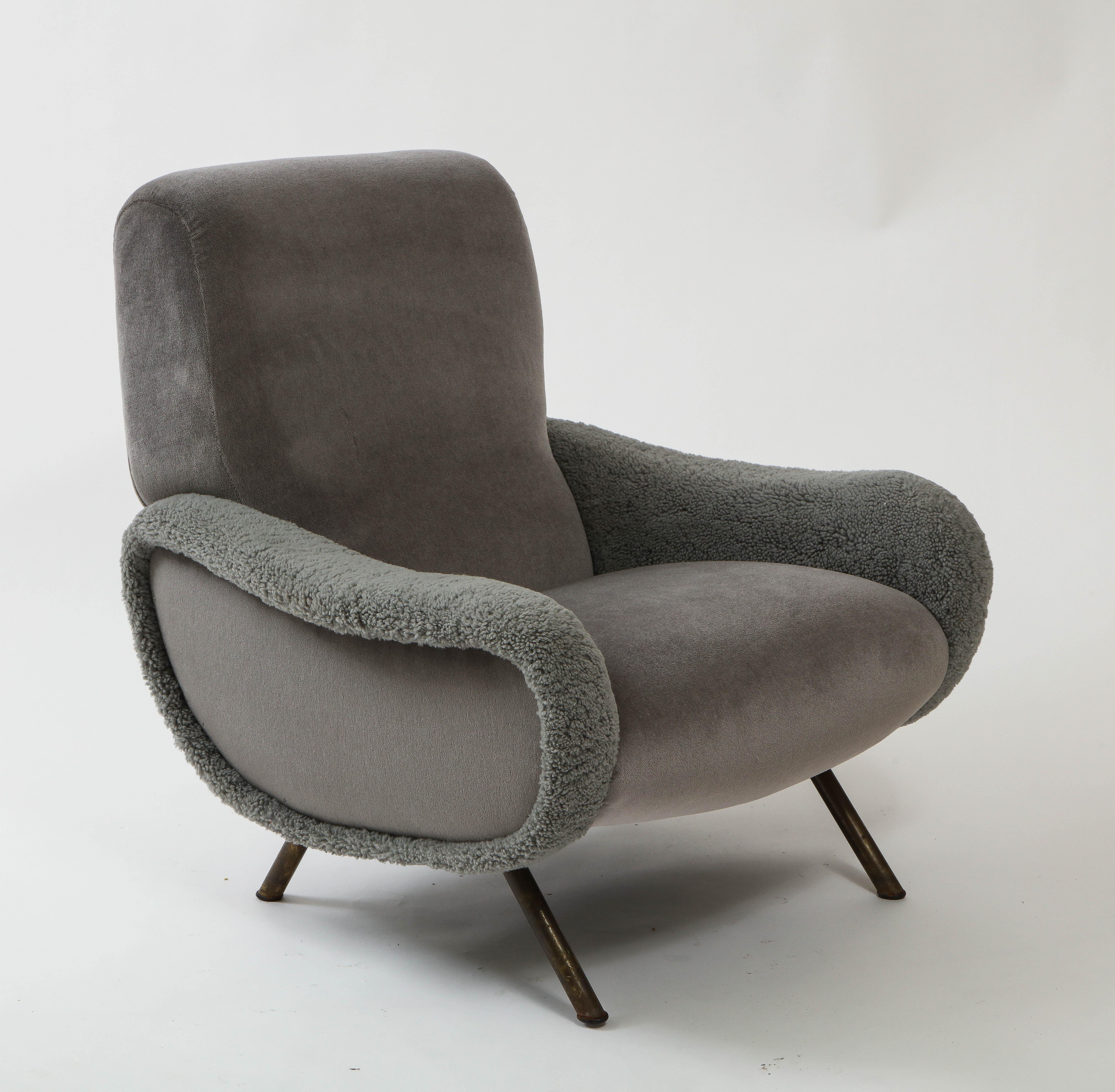 Marco Zanuso Arflex Lady Chair, Mohair and Shearling, Midcentury, Italy 2