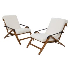 Marco Zanuso Armchairs in Bouclé and Wood, Adjustable