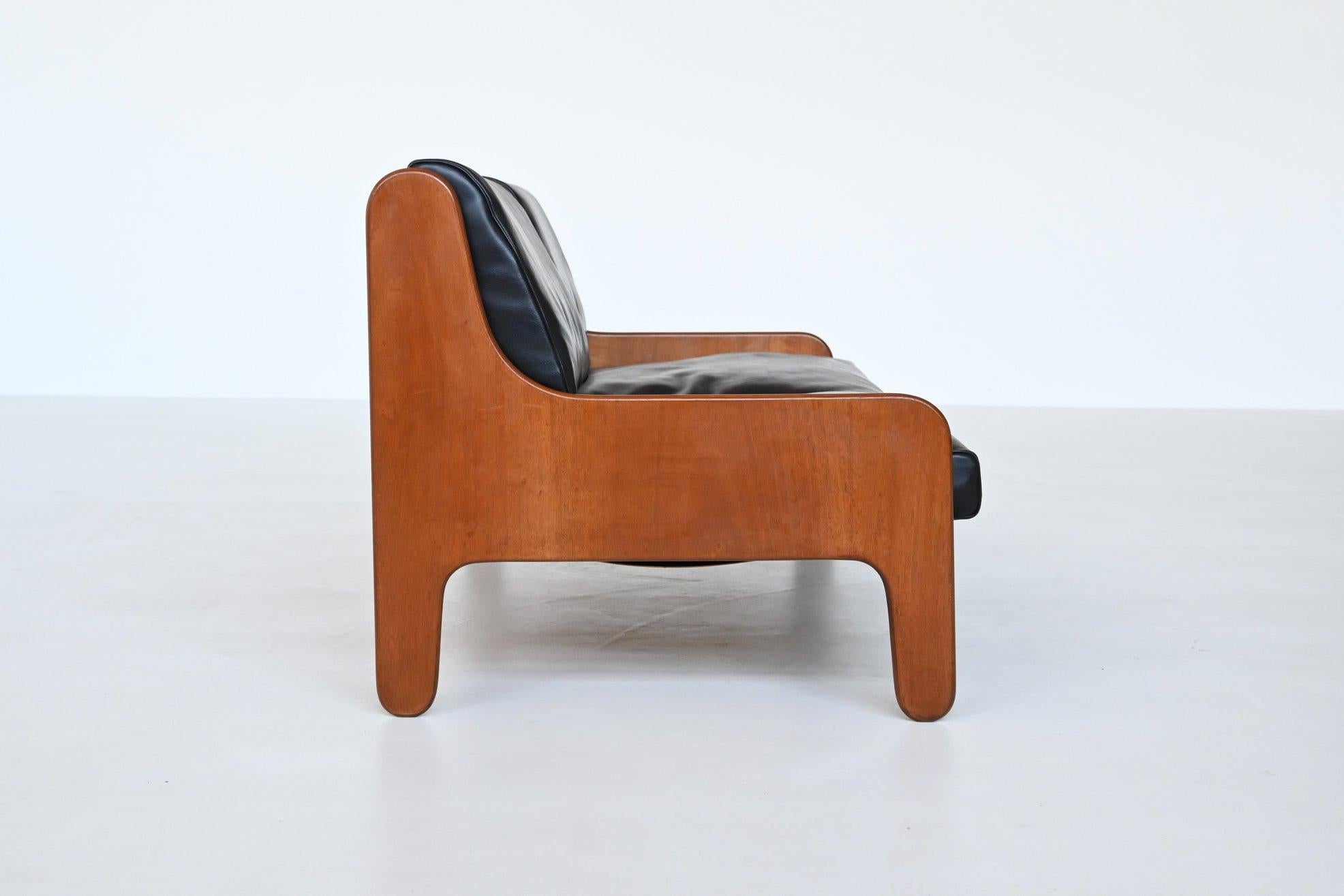 Marco Zanuso Baronet two-seat sofa in teak and black leather Arflex Italy 1964  4