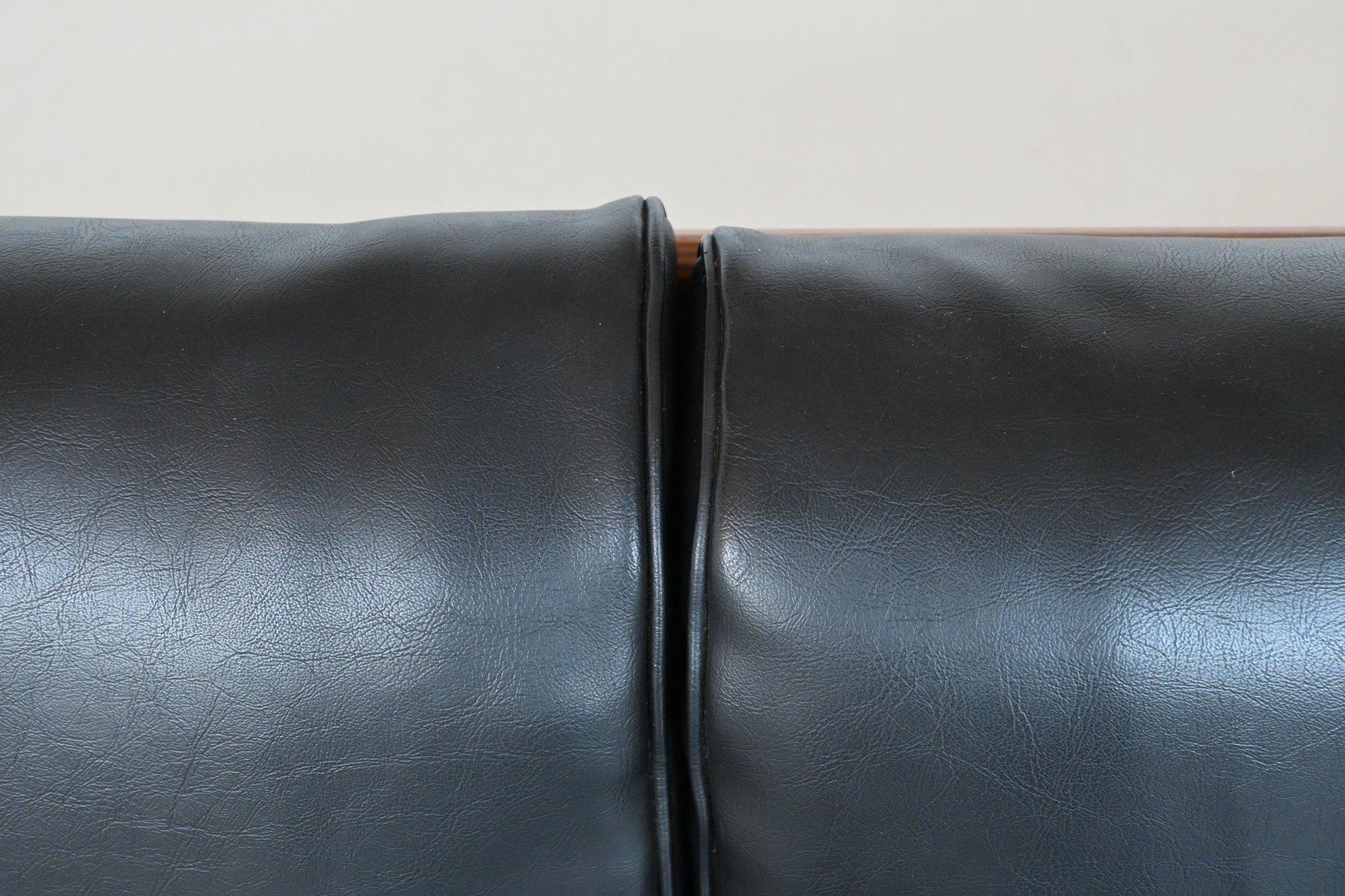 Marco Zanuso Baronet two-seat sofa in teak and black leather Arflex Italy 1964  11