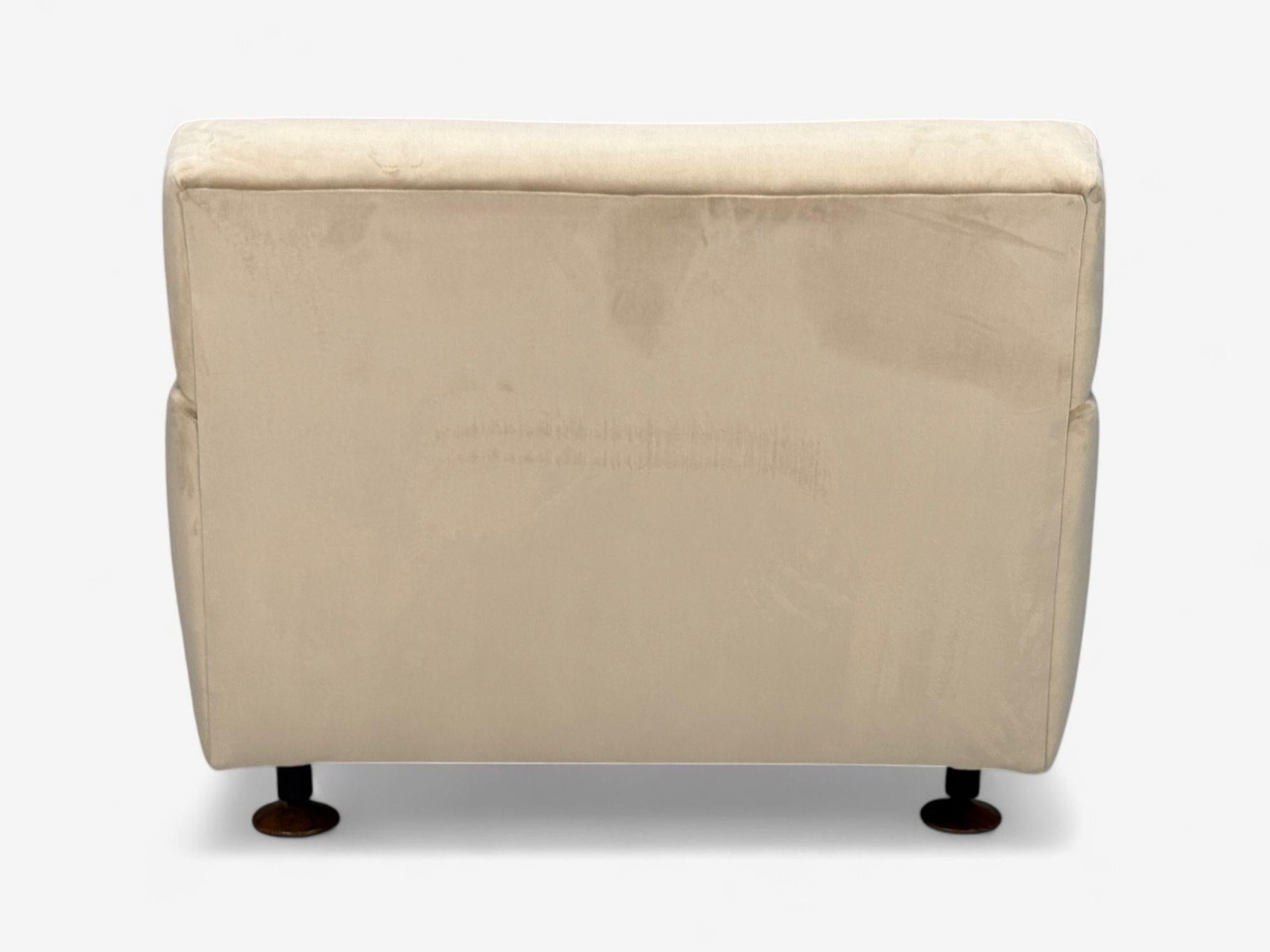 Marco Zanuso, Terciopelo beige, Madera, Metal, Silla de salón, Italia, 1960s en venta 4