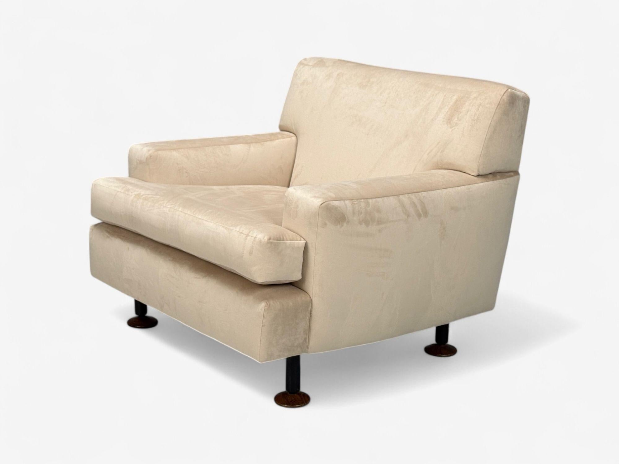 Marco Zanuso, Arflex, Moderna italiana de mediados de siglo, Terciopelo crema, Madera, Metal, Silla de salón 