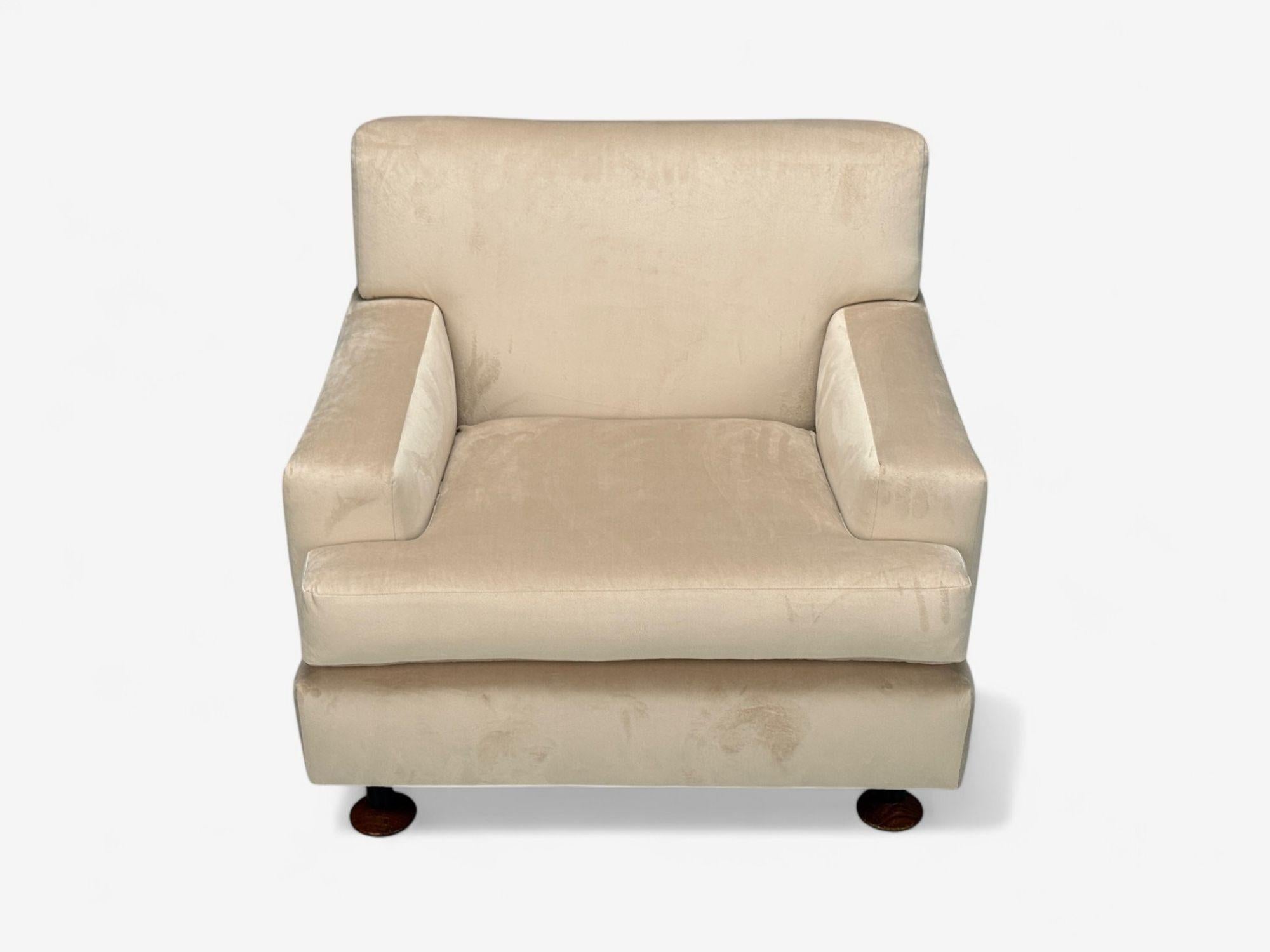 Marco Zanuso, Terciopelo beige, Madera, Metal, Silla de salón, Italia, 1960s Moderno de mediados de siglo en venta