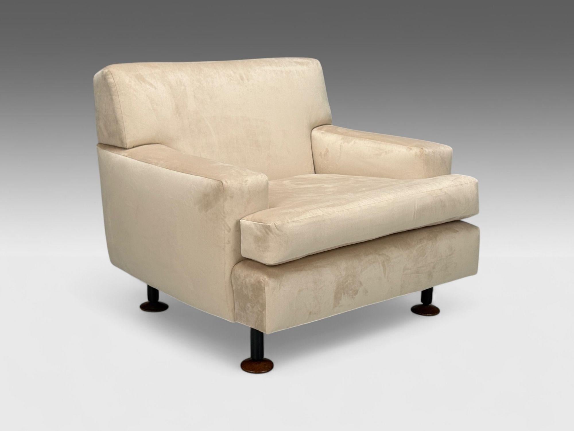 Marco Zanuso, Terciopelo beige, Madera, Metal, Silla de salón, Italia, 1960s Italiano en venta