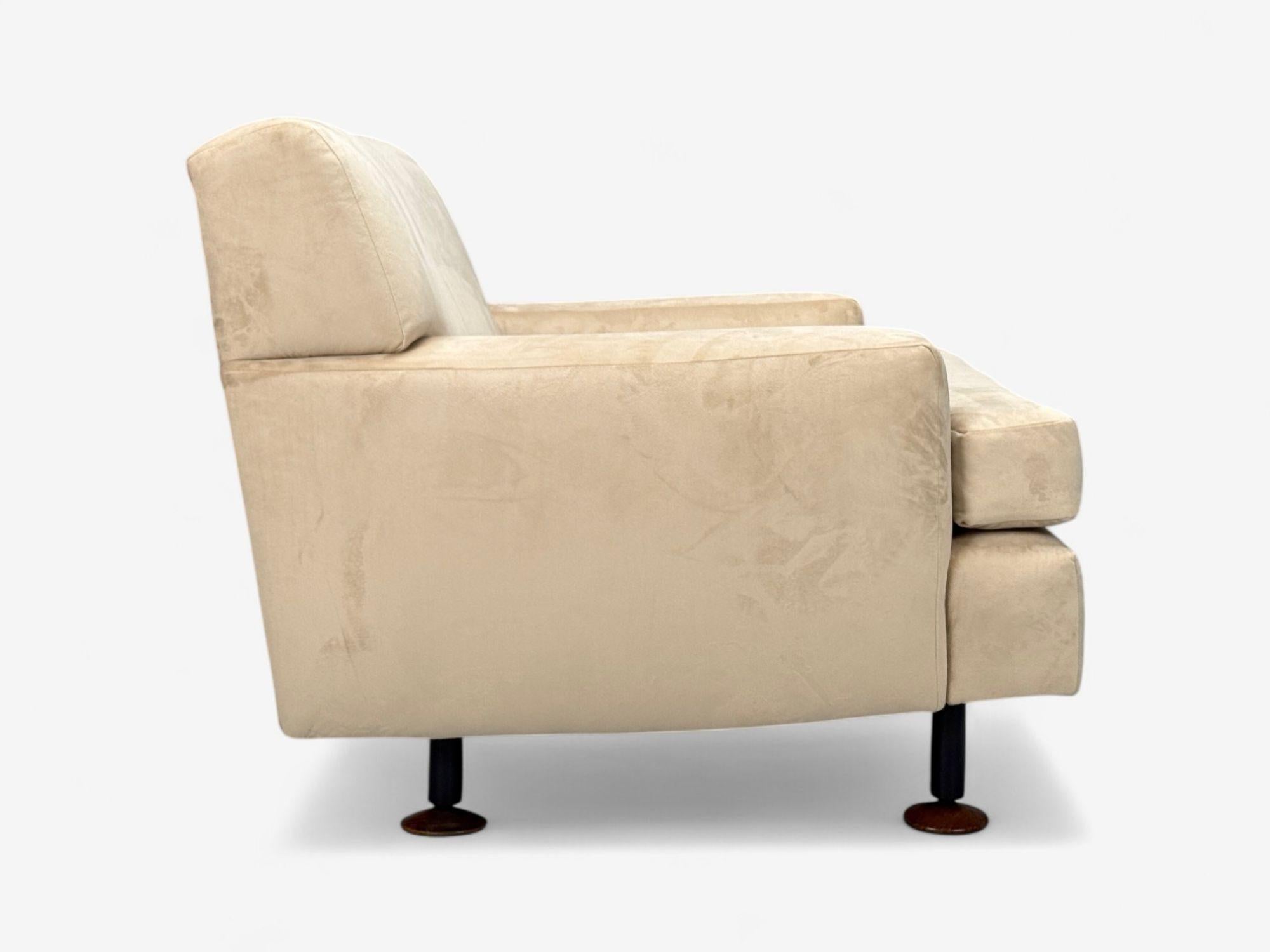 Marco Zanuso, Terciopelo beige, Madera, Metal, Silla de salón, Italia, 1960s en venta 2
