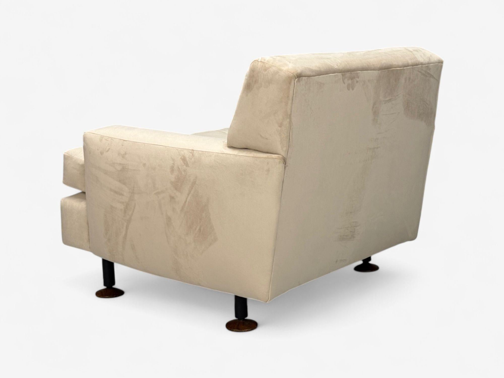 Marco Zanuso, Terciopelo beige, Madera, Metal, Silla de salón, Italia, 1960s en venta 3