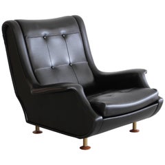 Marco Zanuso Black Leather Lounge Chair