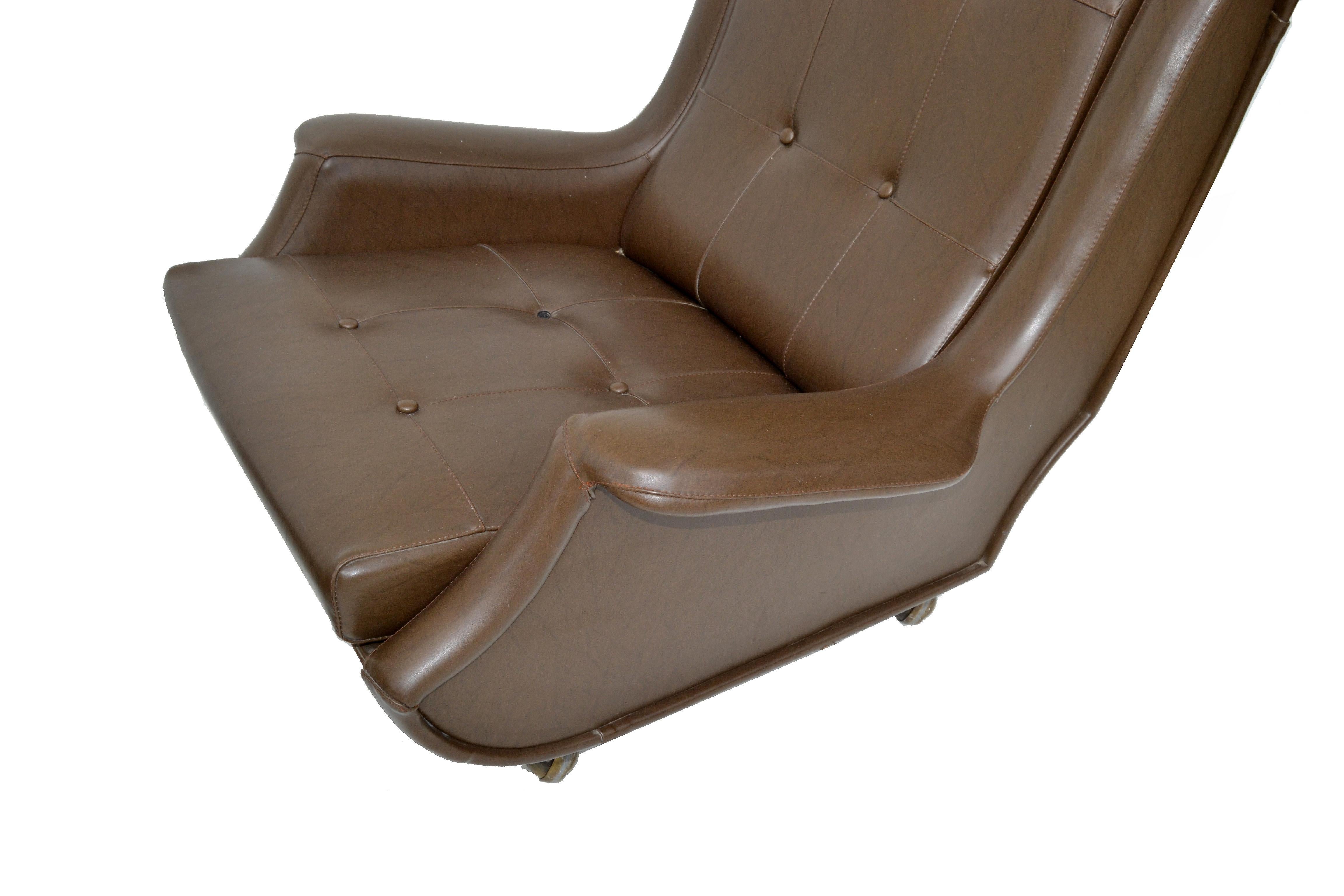 Mid-Century Modern Marco Zanuso Brown Leather  Lounge Chair Model Regent for Arflex Italy 1960
