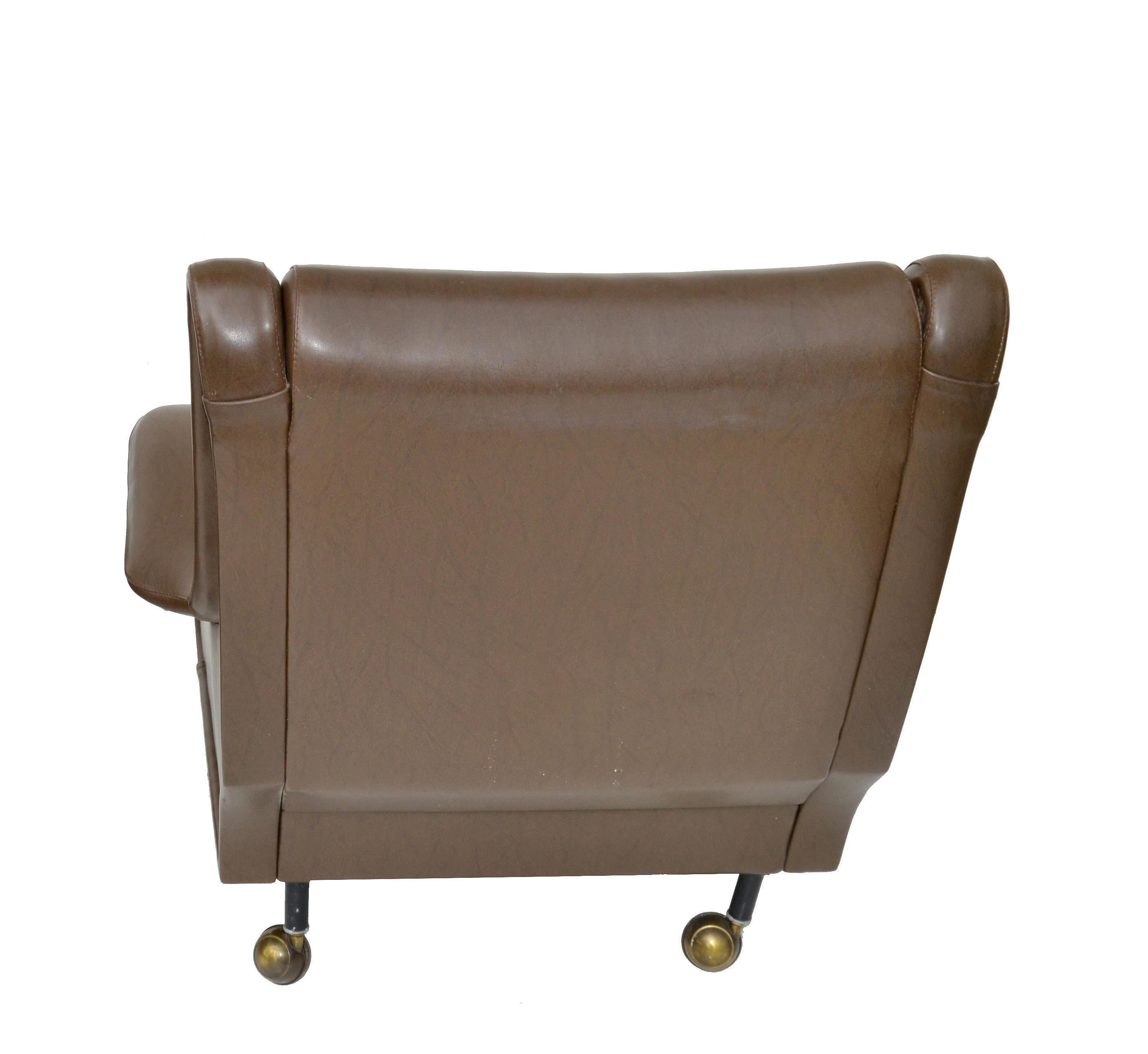 Mid-20th Century Marco Zanuso Brown Leather Lounge Chair Model Regent for Arflex Italy 1960
