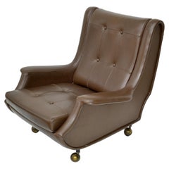 Marco Zanuso Brown Leather Lounge Chair Model Regent for Arflex Italy 1960