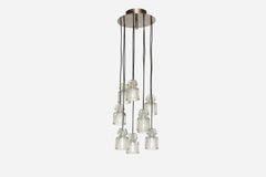 Marco Zanuso Chandelier by Oluce, Glass & Brass, Italy, 1960s