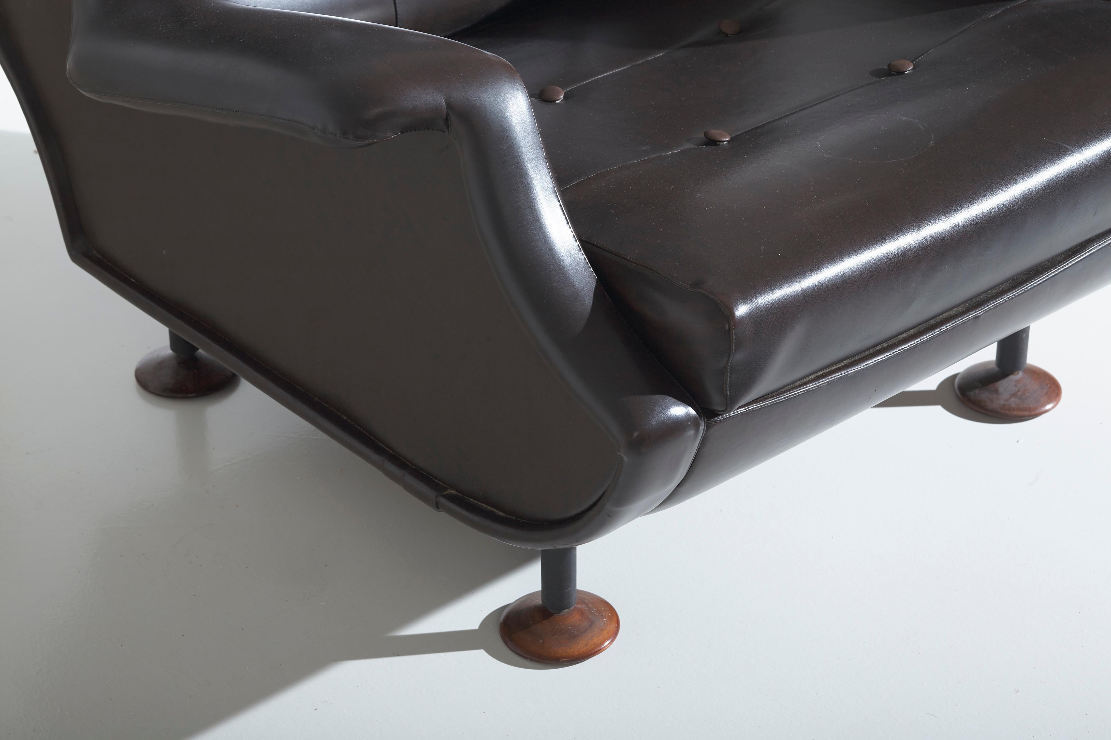 Marco Zanuso Dark Brown Leather Regent Armchair for Arflex, Italy, 1960s 1