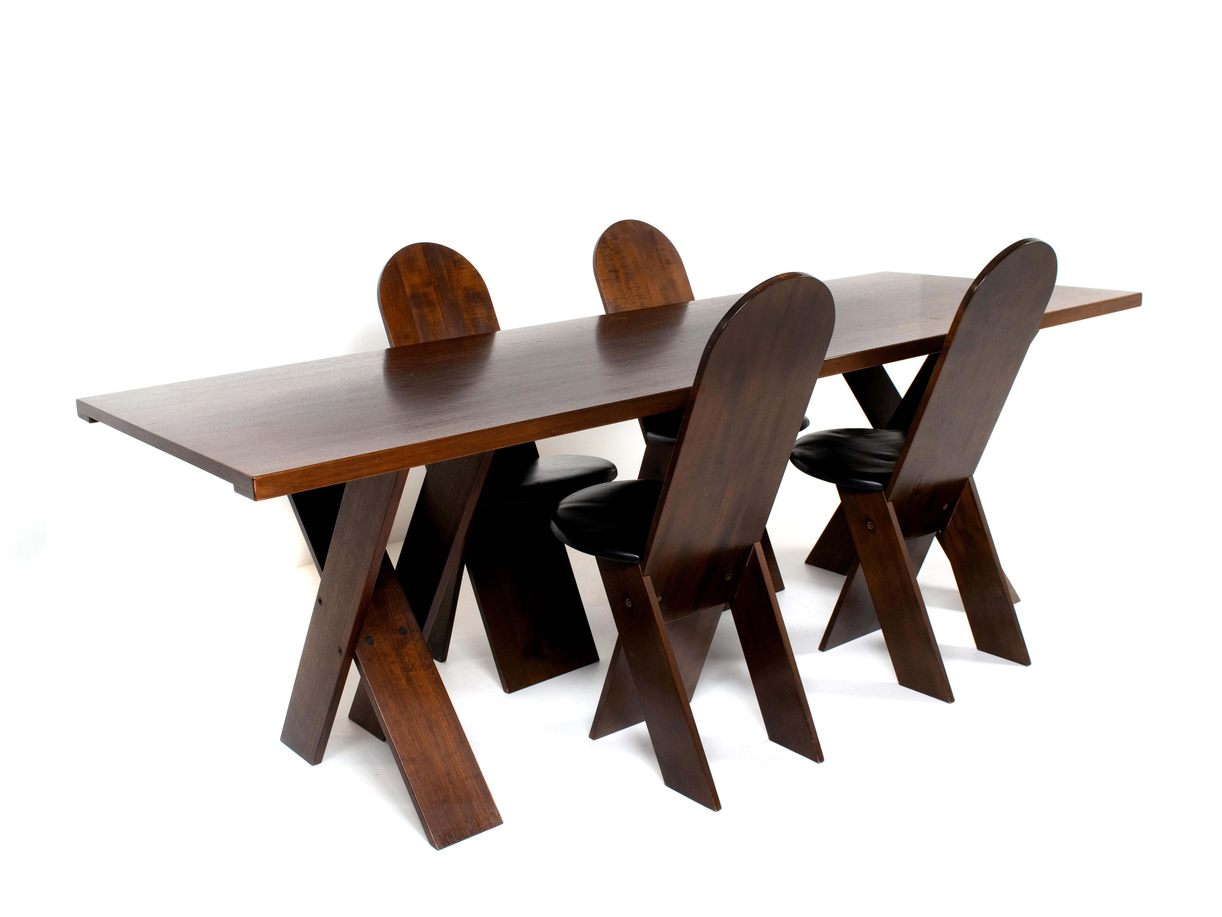 Marco Zanuso Dining Chairs in Walnut and Leather for Poggi, Italy, 1970s 8