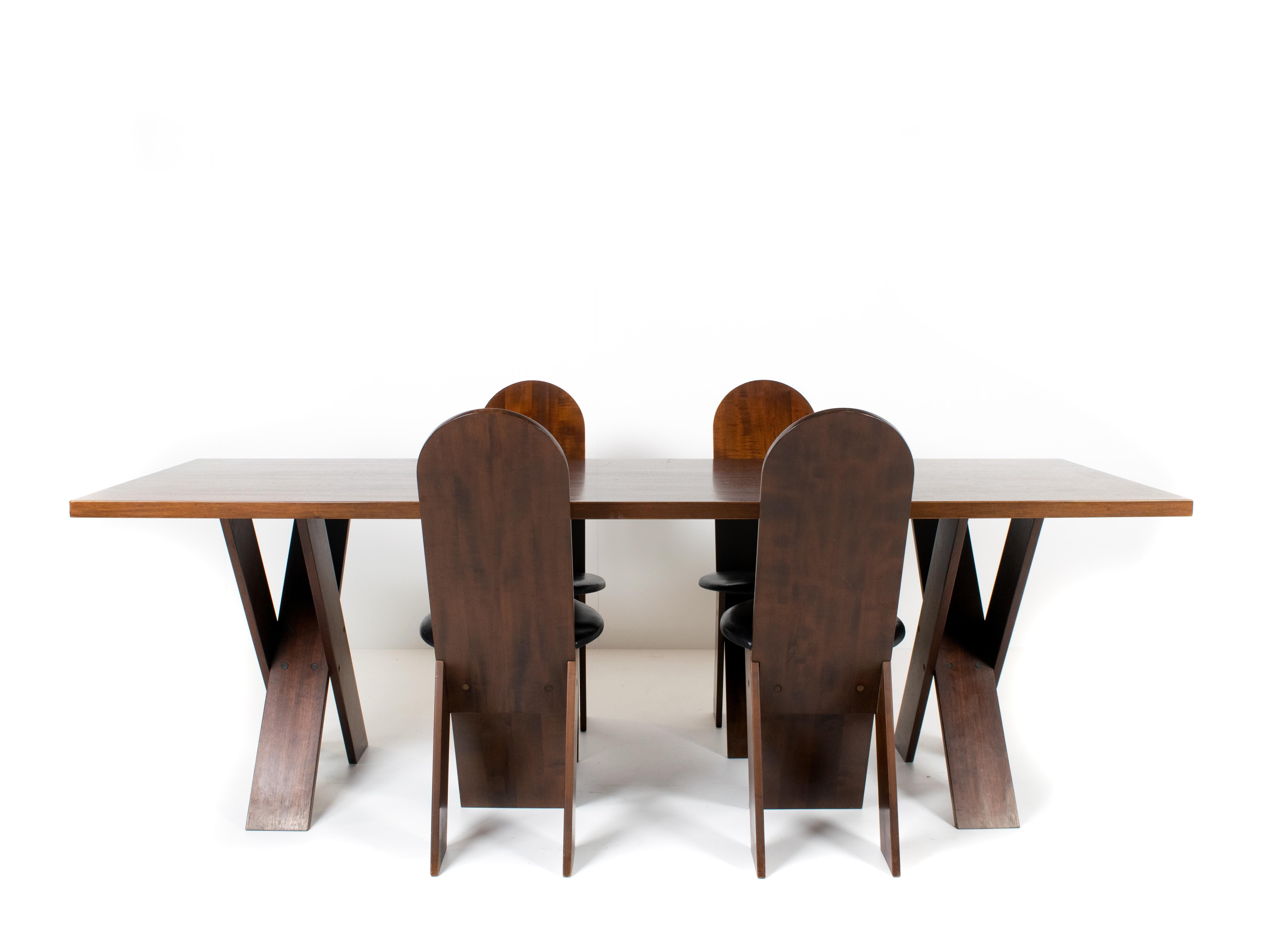 Marco Zanuso Dining Chairs in Walnut and Leather for Poggi, Italy, 1970s 9