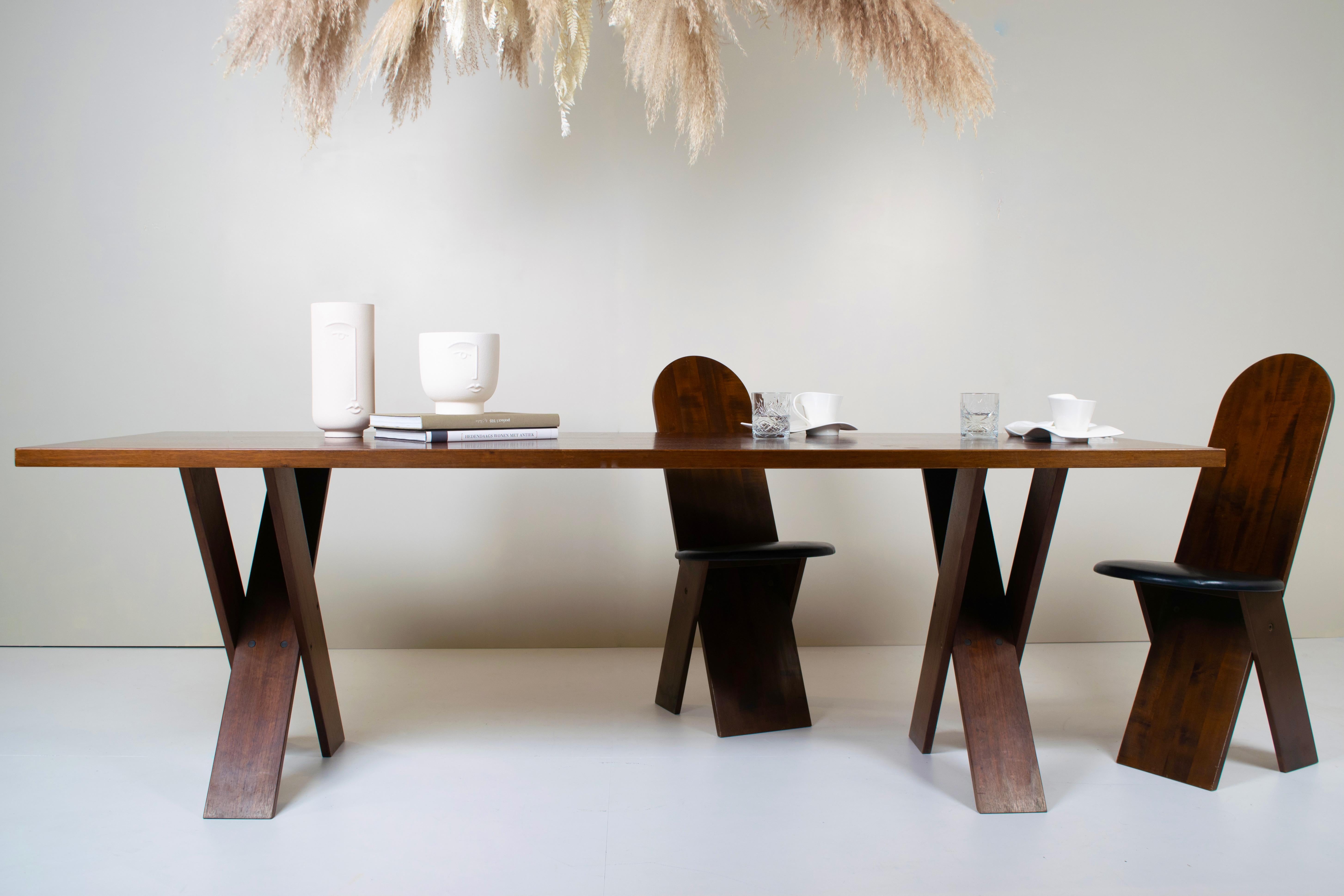 Marco Zanuso Dining Chairs in Walnut and Leather for Poggi, Italy, 1970s 10