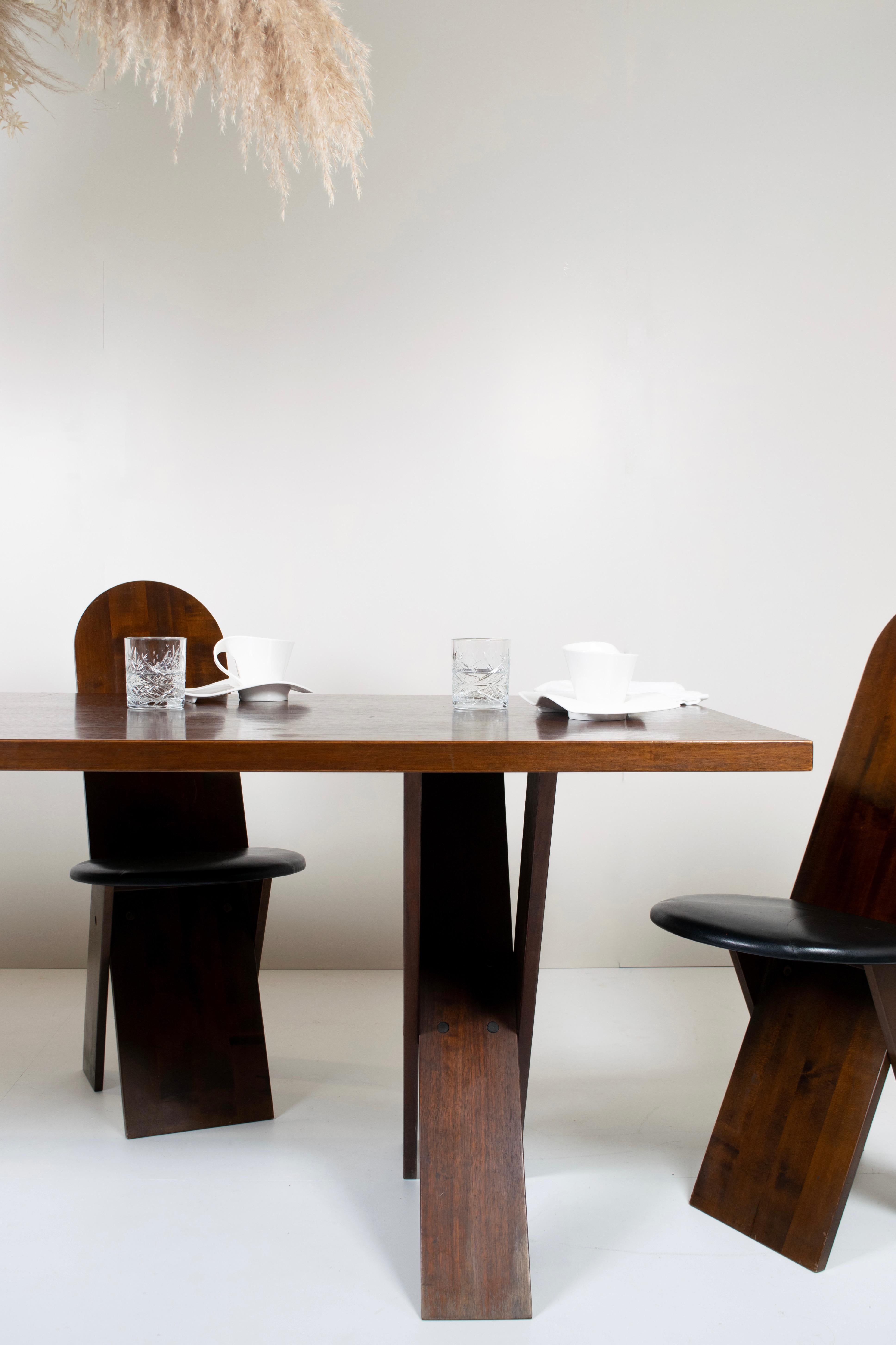 Marco Zanuso Dining Chairs in Walnut and Leather for Poggi, Italy, 1970s 11