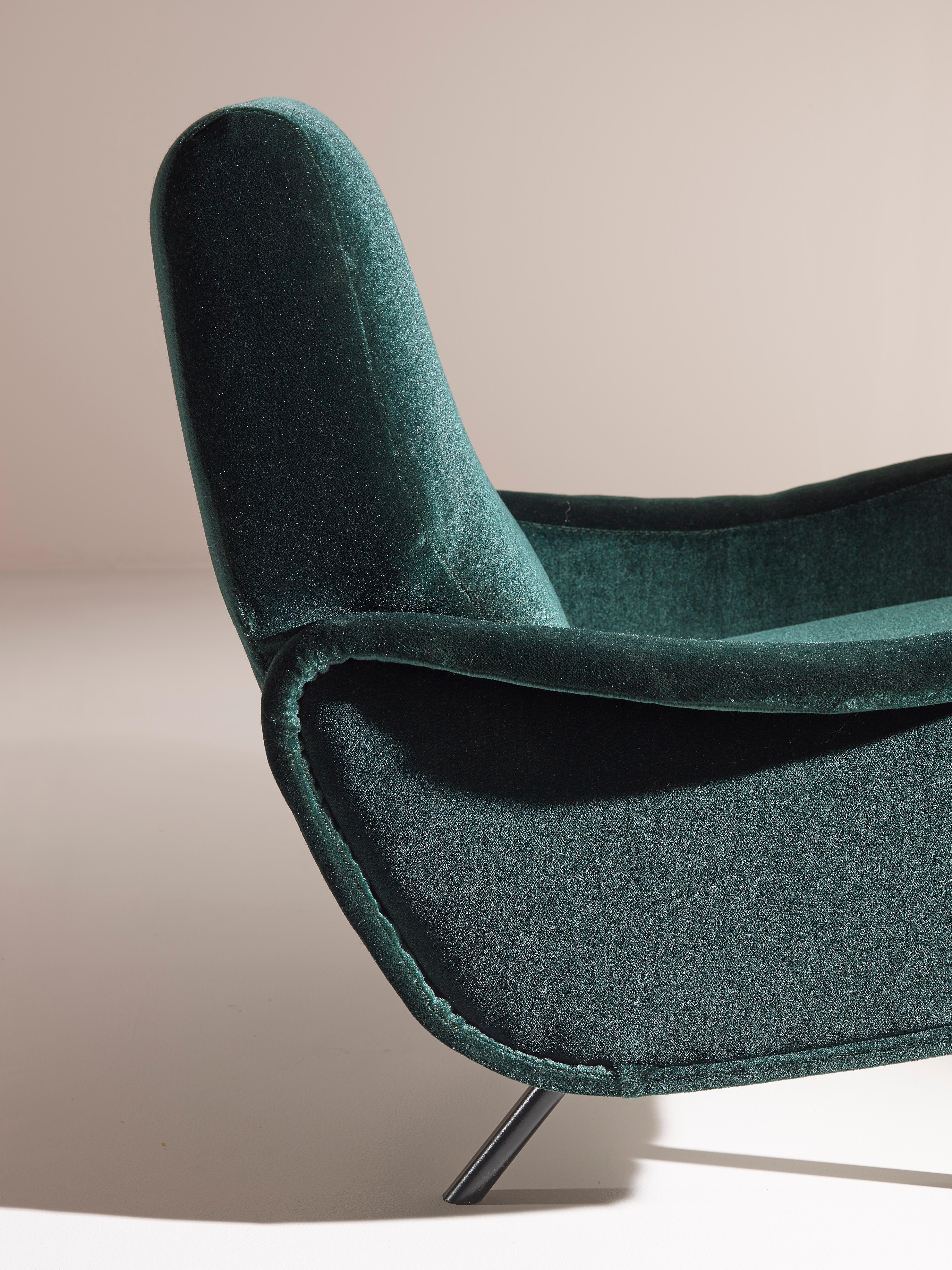 Marco Zanuso Early Pair of ''Lady'' Lounge Chairs Reupholstered in Green Velvet 3