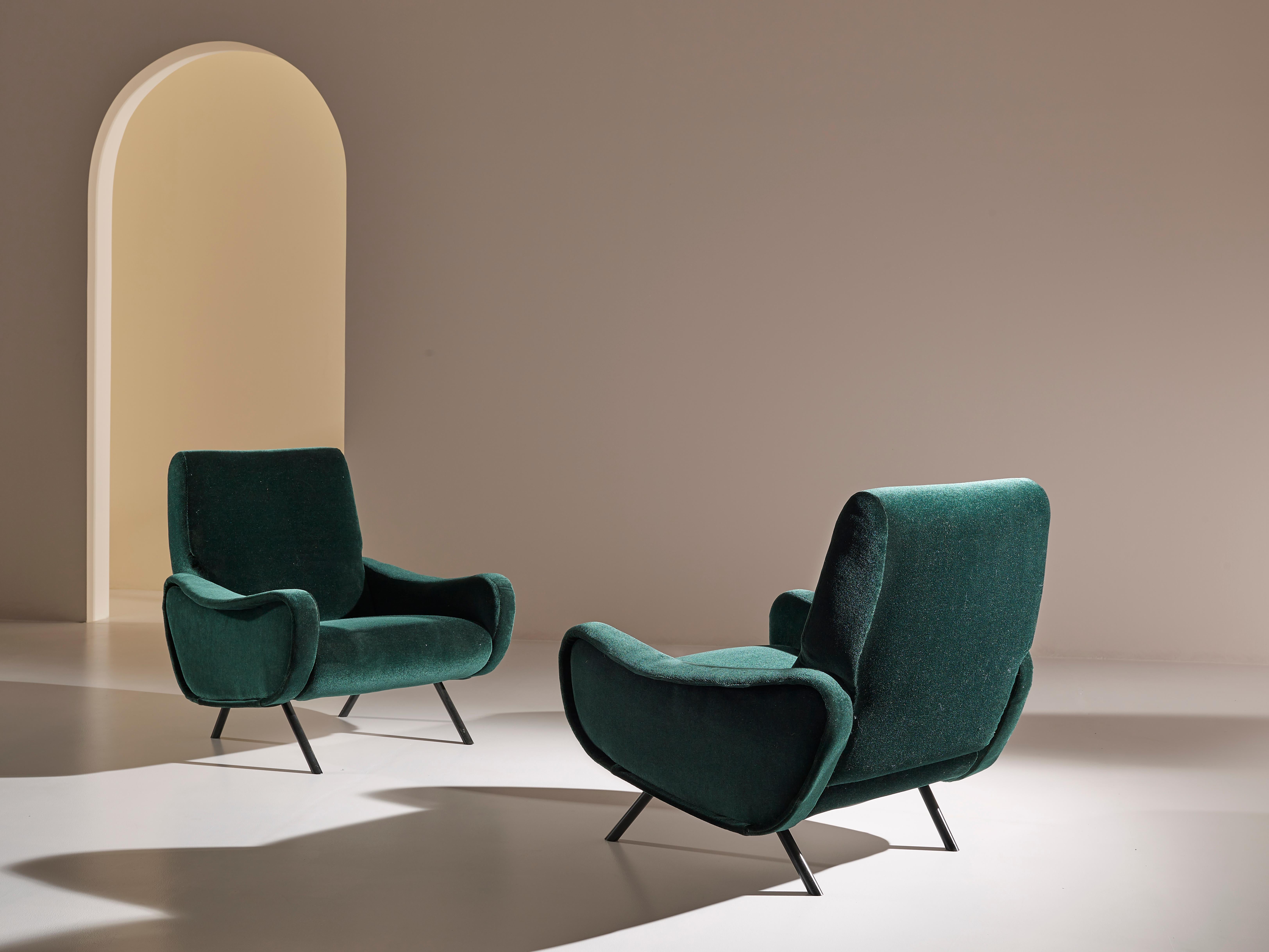 A beautiful pair of fully restored, early production Lady lounge chairs designed by Marco Zanuso for Arflex, Italy 1951. 

Lady model met an immediate success during its presentation at the IX Triennale of Milan in 1951, thanks to the innovative