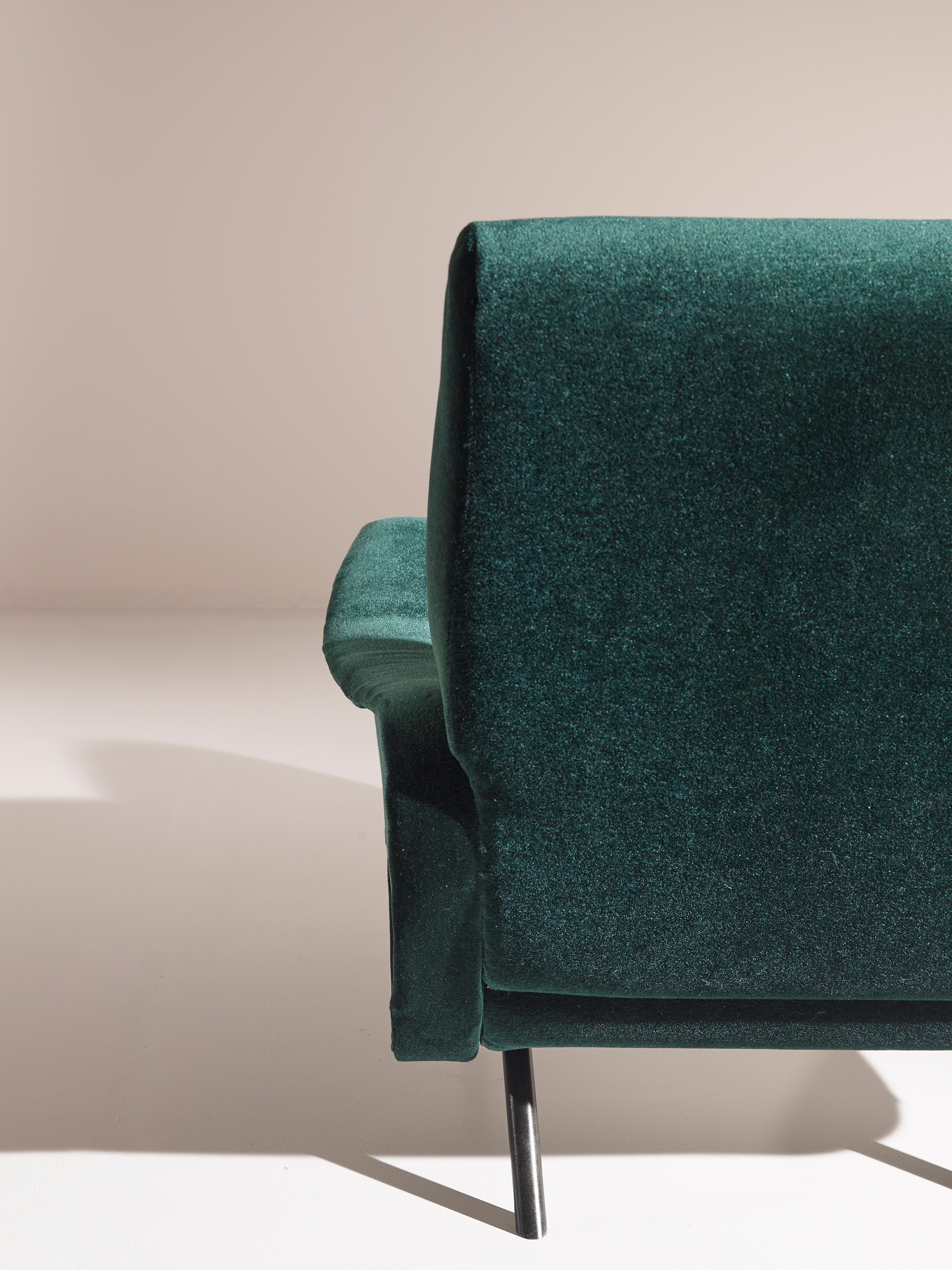 Marco Zanuso Early Pair of ''Lady'' Lounge Chairs Reupholstered in Green Velvet 1