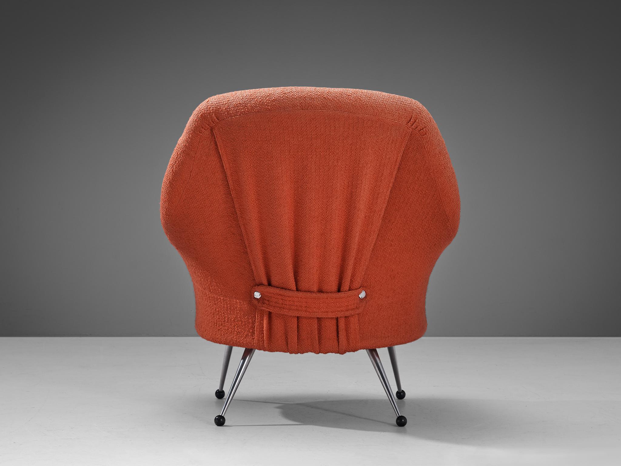 Mid-Century Modern Fauteuil Marco Zanuso pour Arflex en tissu rouge corail en vente