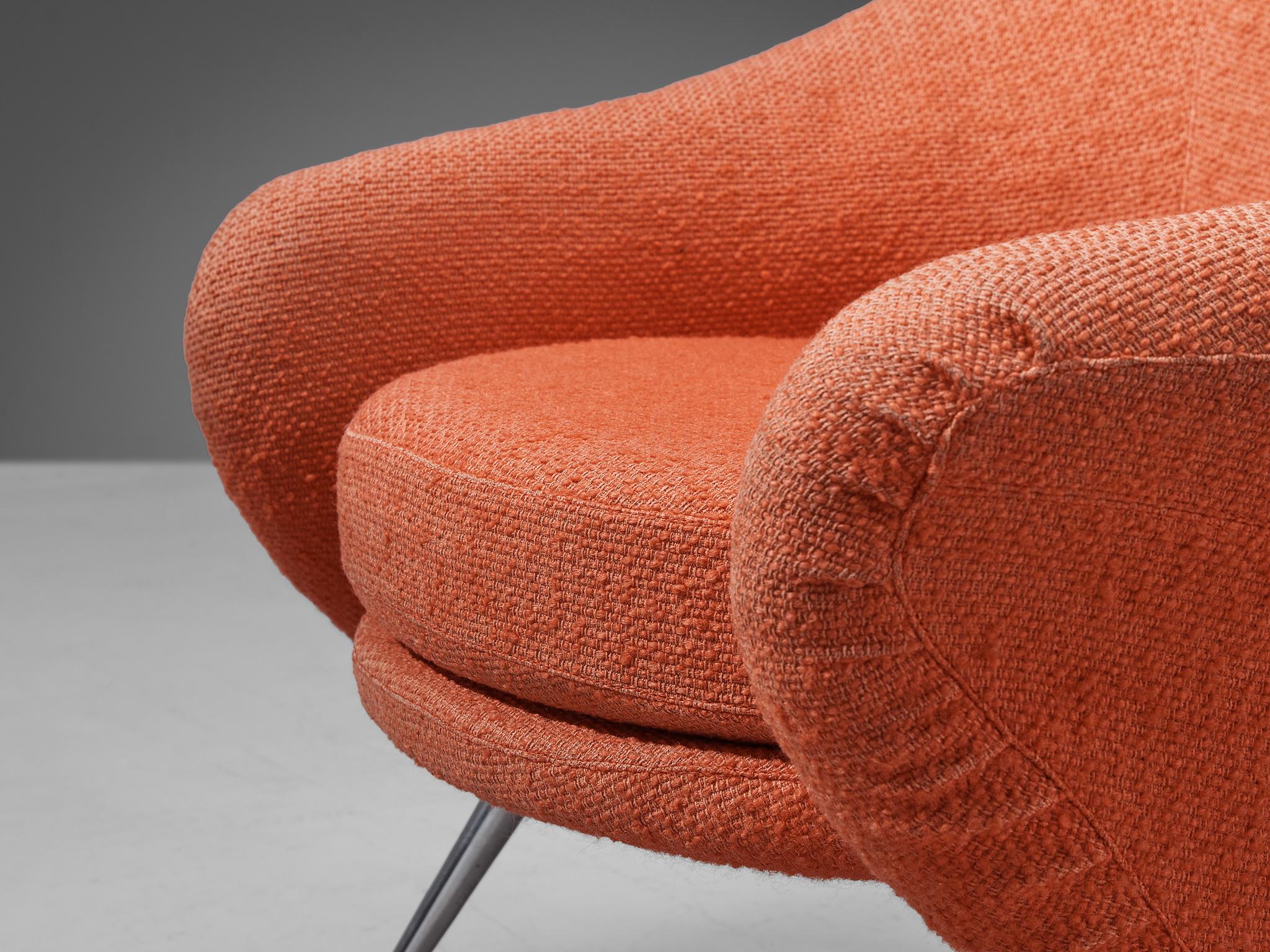 Milieu du XXe siècle Fauteuil Marco Zanuso pour Arflex en tissu rouge corail en vente