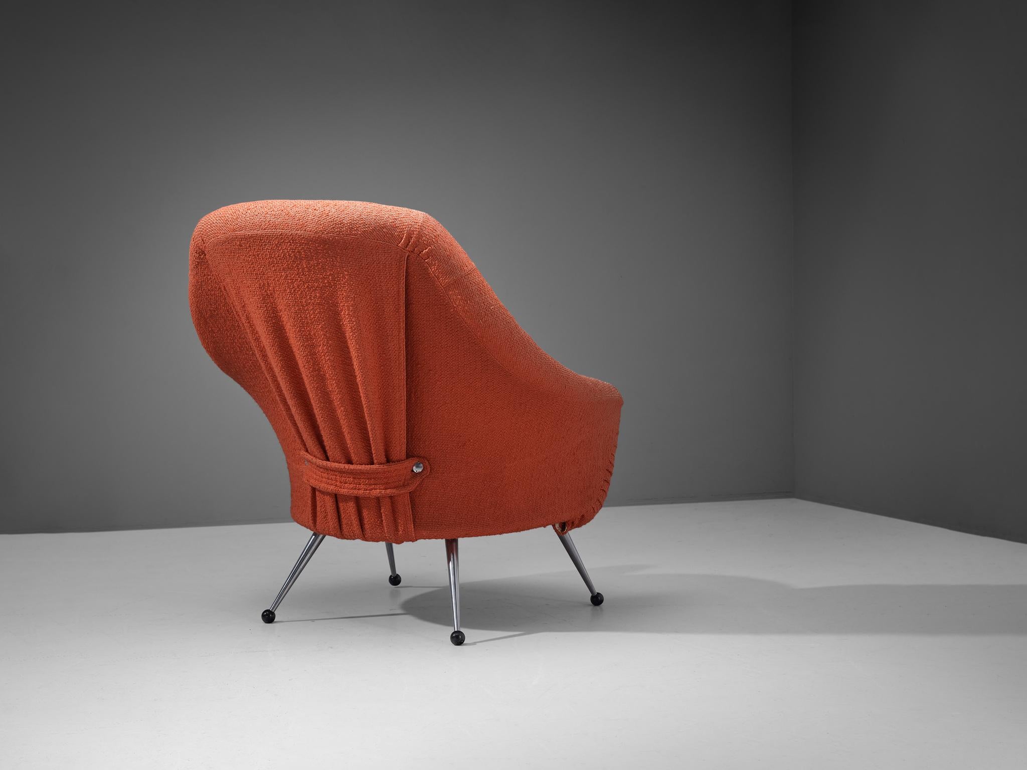 Mid-20th Century Marco Zanuso for Arflex Easy Chair in Coral Red Upholstery For Sale