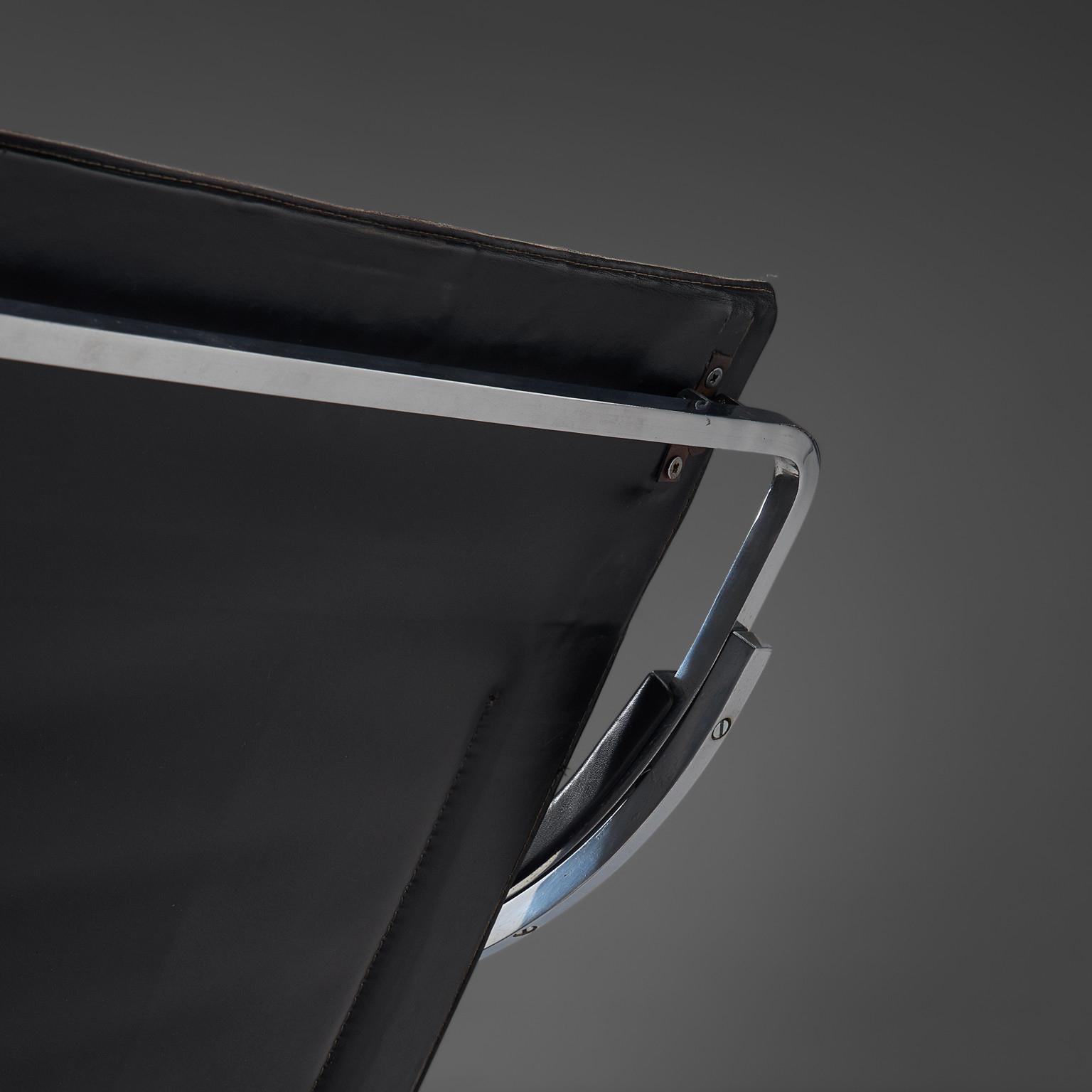 Steel Marco Zanuso for Arflex 'Fourline' Chair in Black Leather For Sale