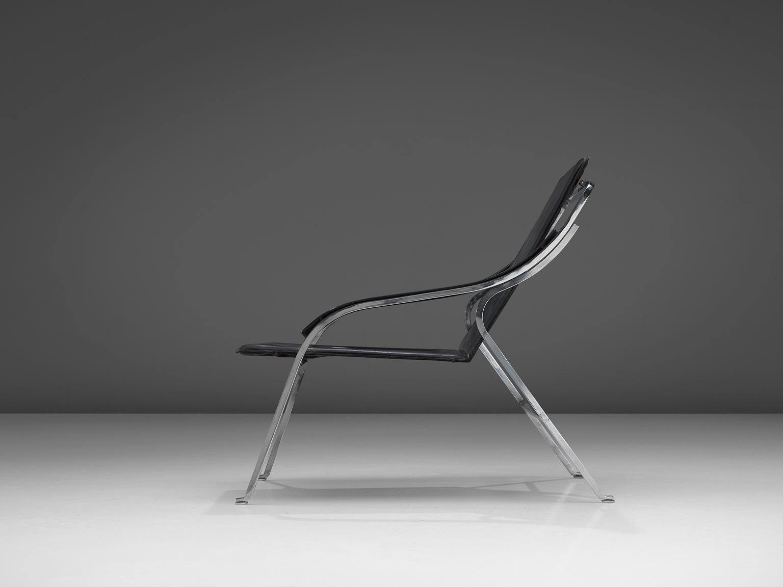 Marco Zanuso für Arflex: Stuhl „Fourline“ aus schwarzem Leder (Moderne der Mitte des Jahrhunderts) im Angebot