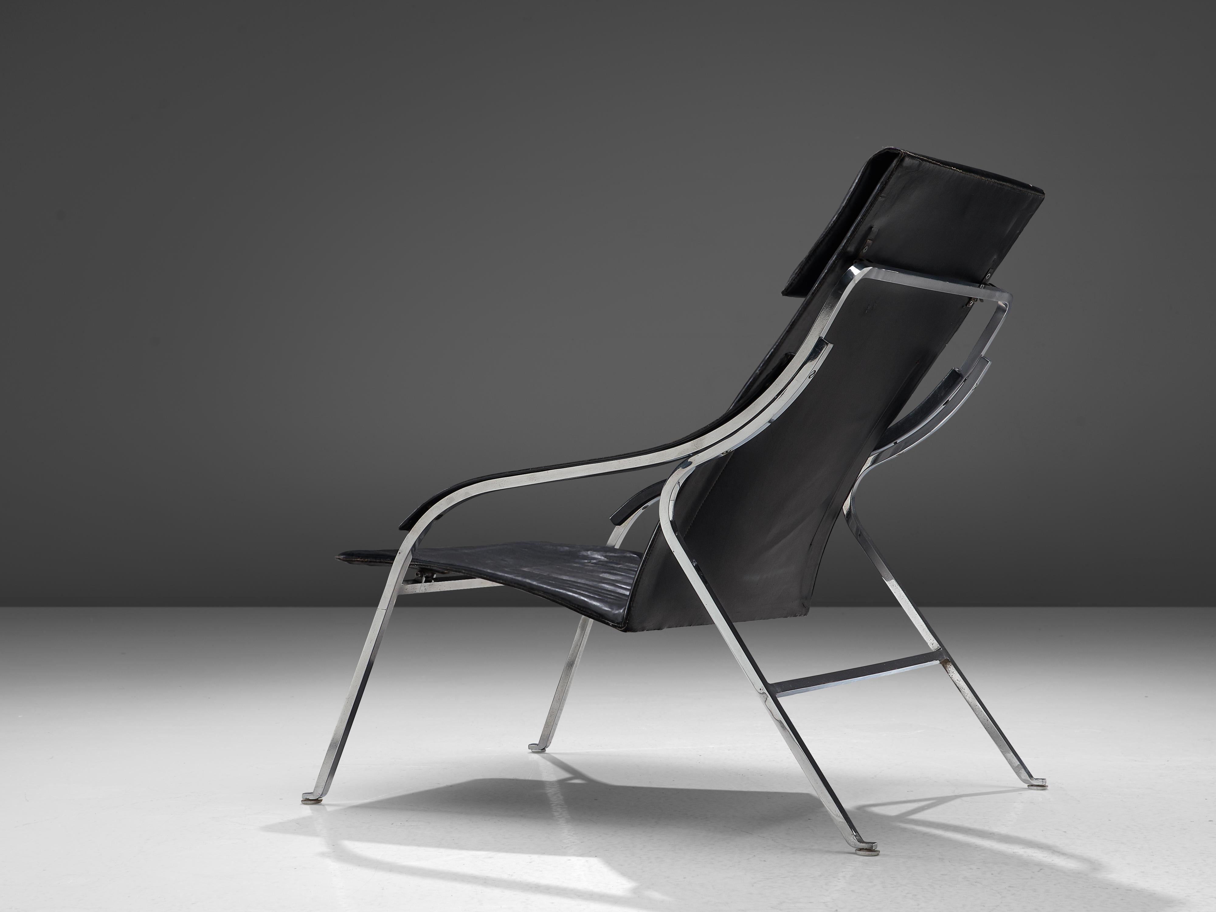 Italian Marco Zanuso for Arflex 'Fourline' Chair in Black Leather For Sale