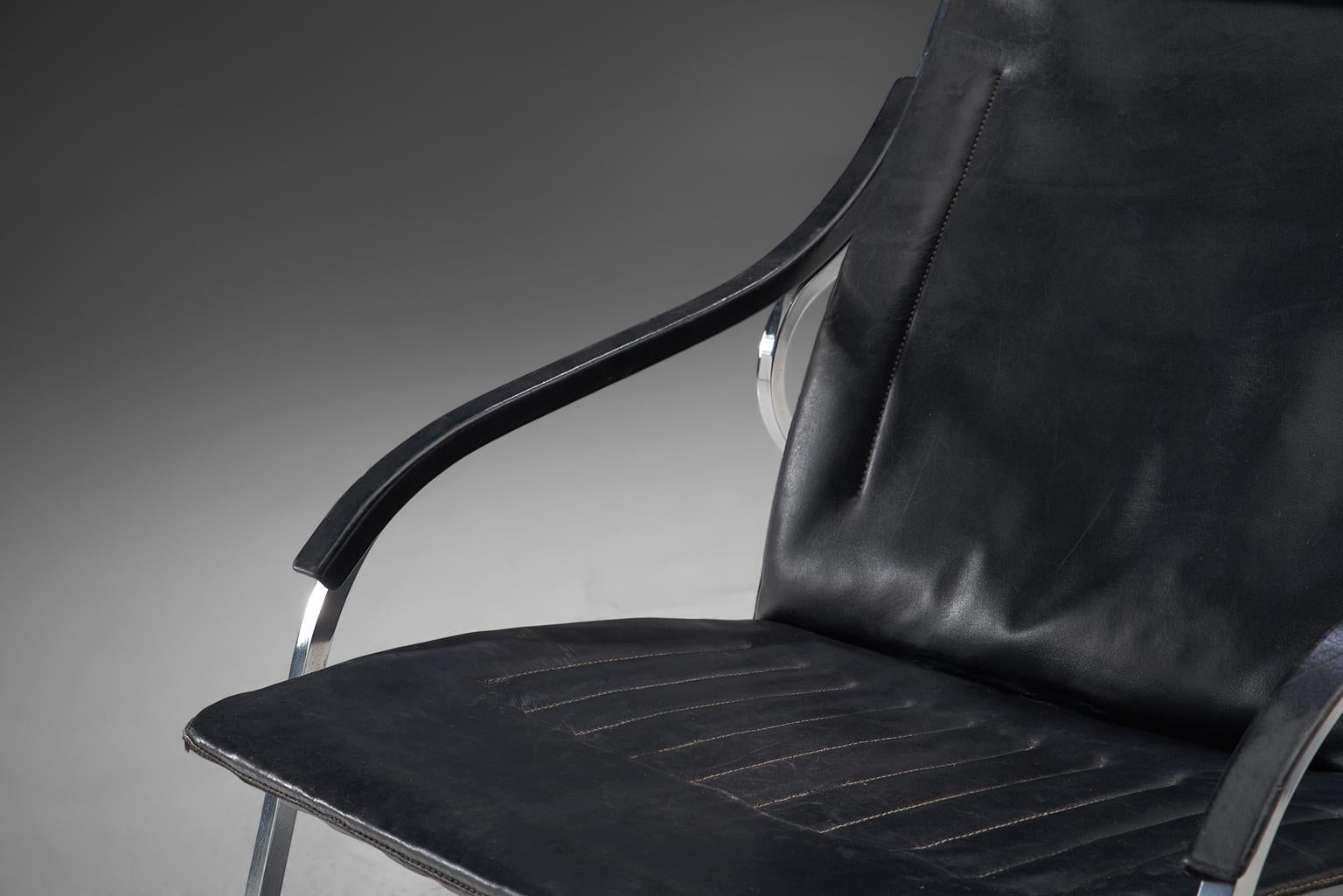 Marco Zanuso for Arflex 'Fourline' Chair in Leather In Good Condition In Waalwijk, NL
